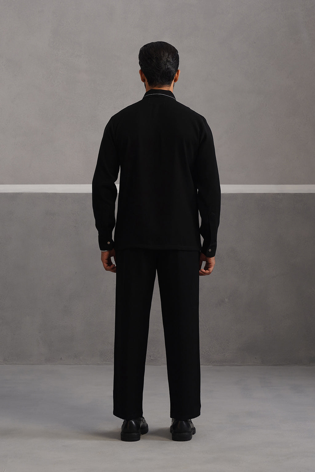 Striped Shirt Korean Lycra Co-ord Set - Black