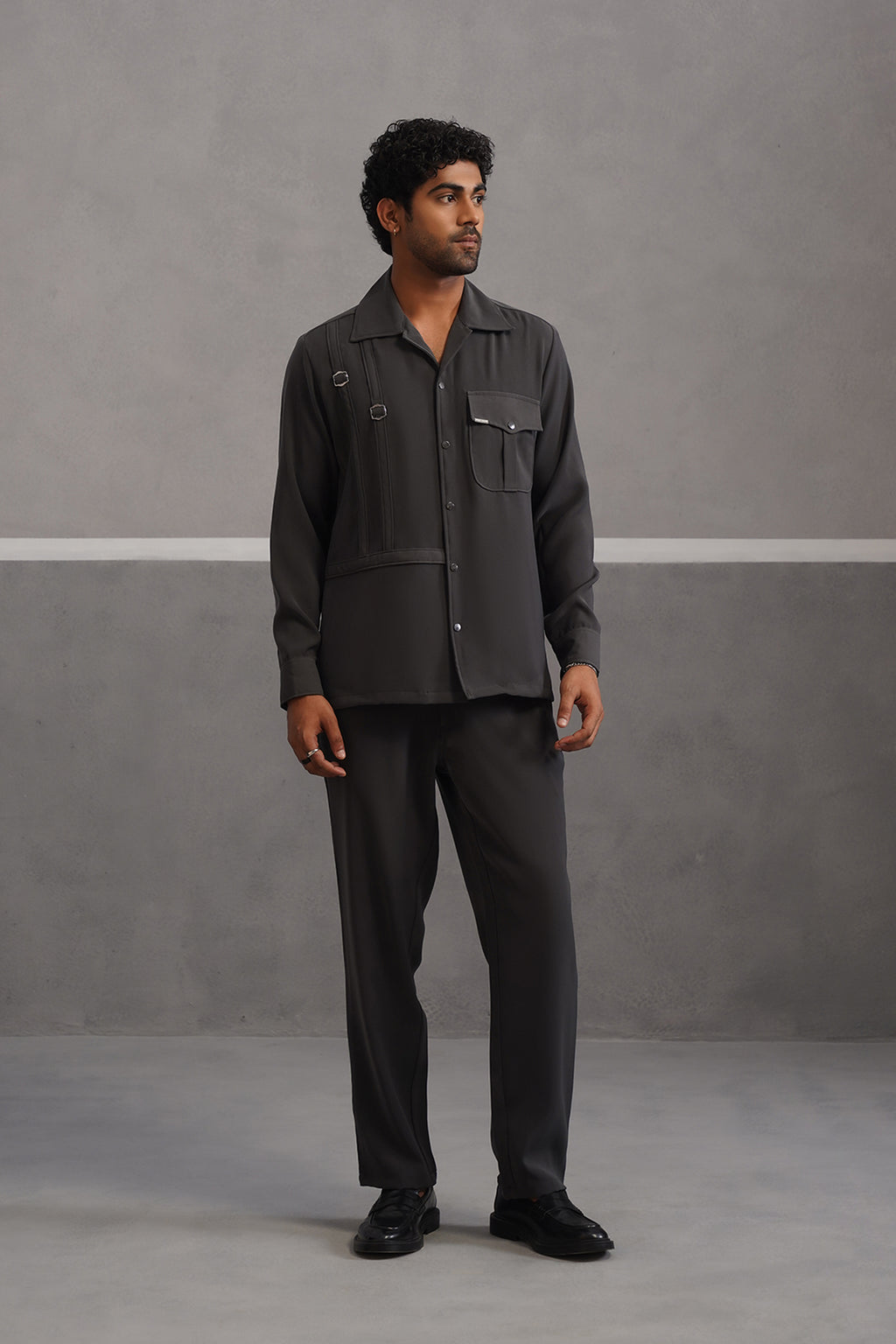 Elite Buckle Shirt Coord Set - Grey