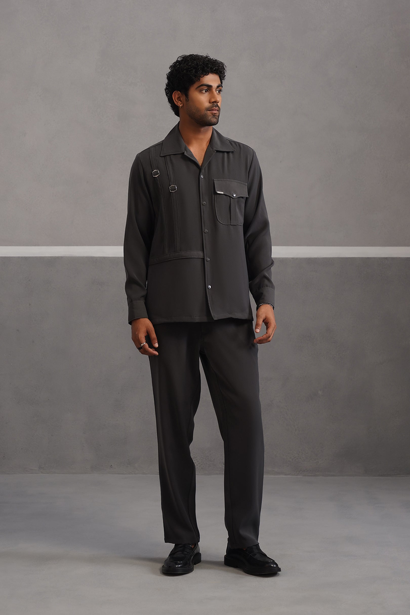 Elite Buckle Shirt Coord Set - Grey
