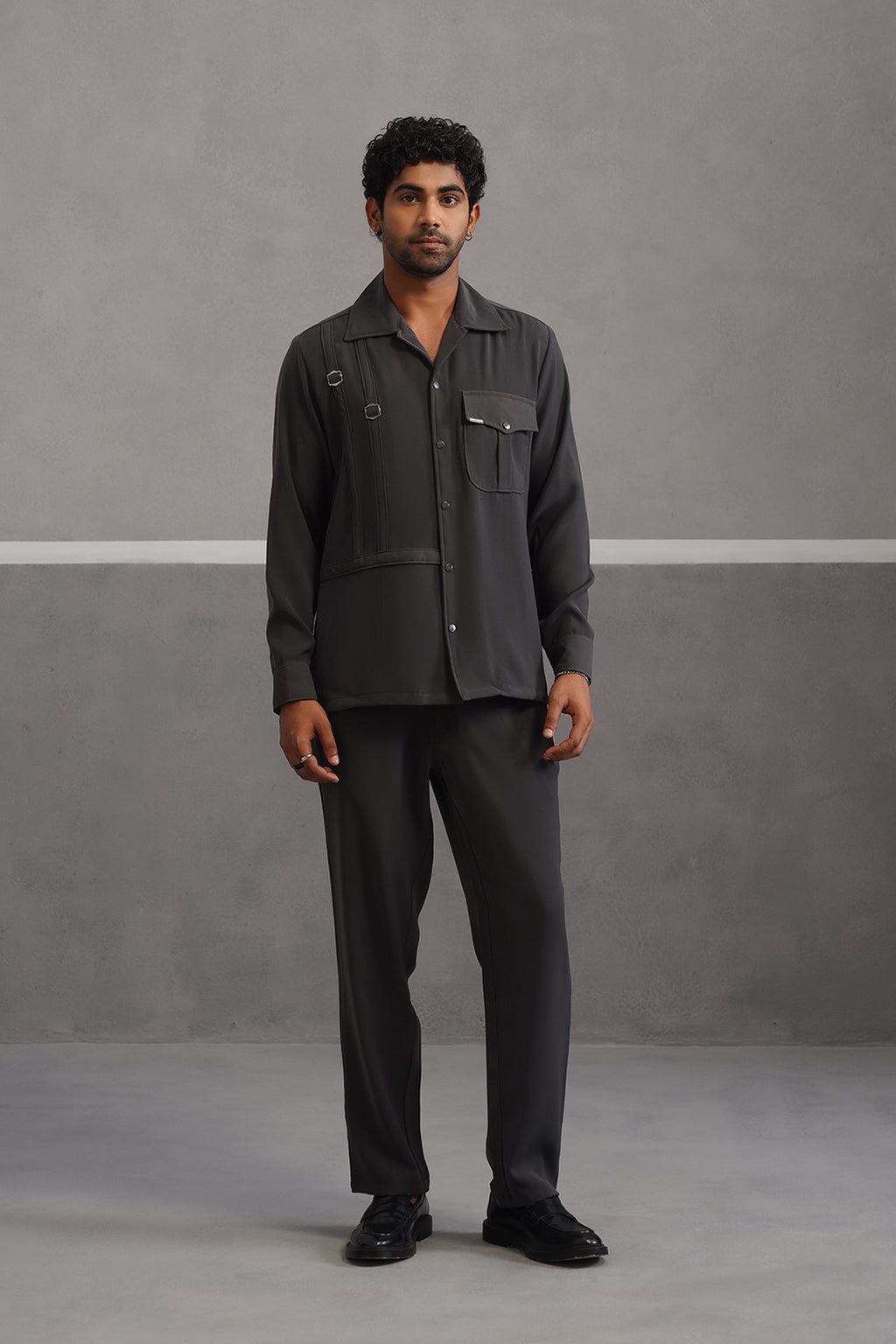 Elite Buckle Shirt Coord Set - Grey