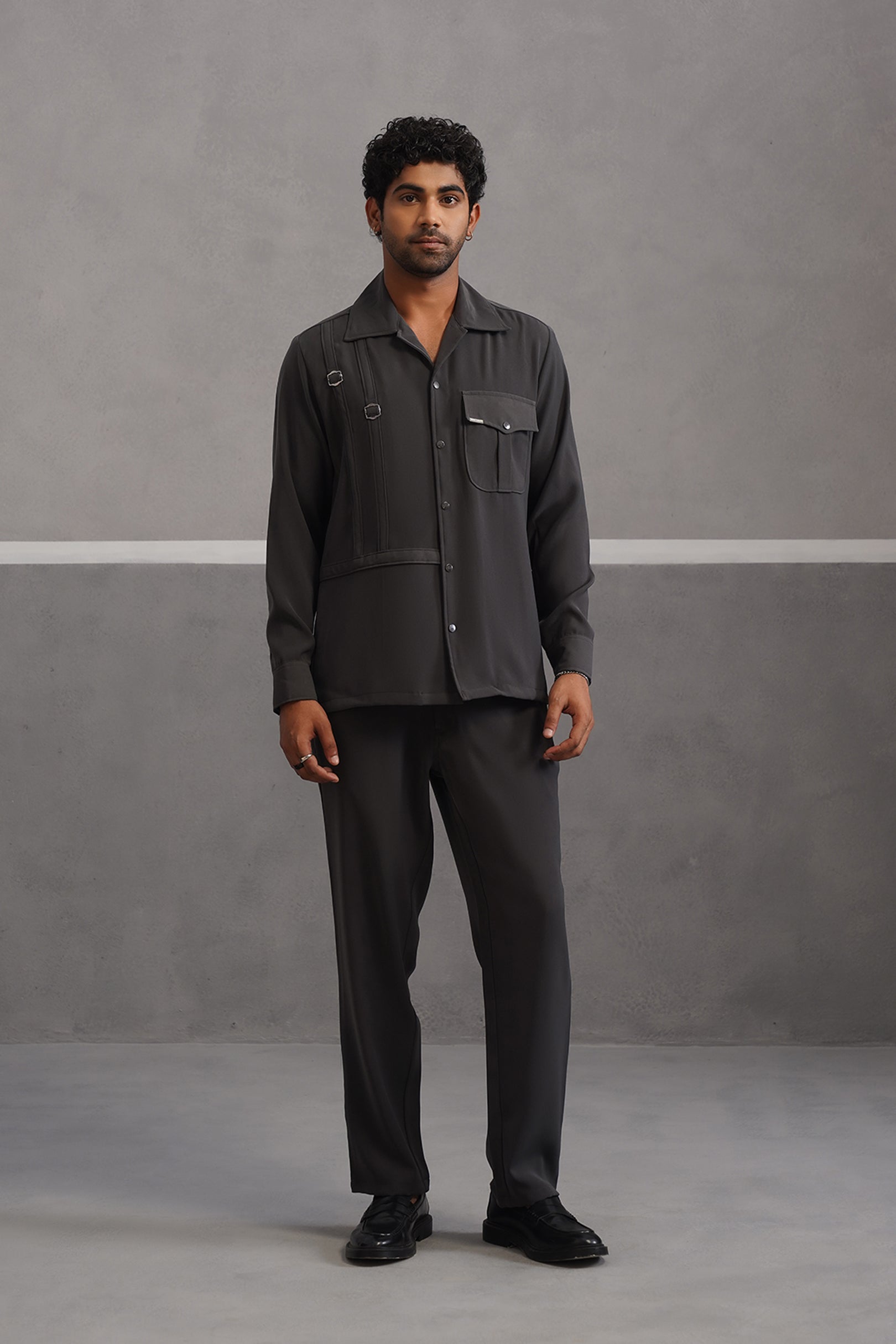 Elite Buckle Shirt Coord Set - Grey
