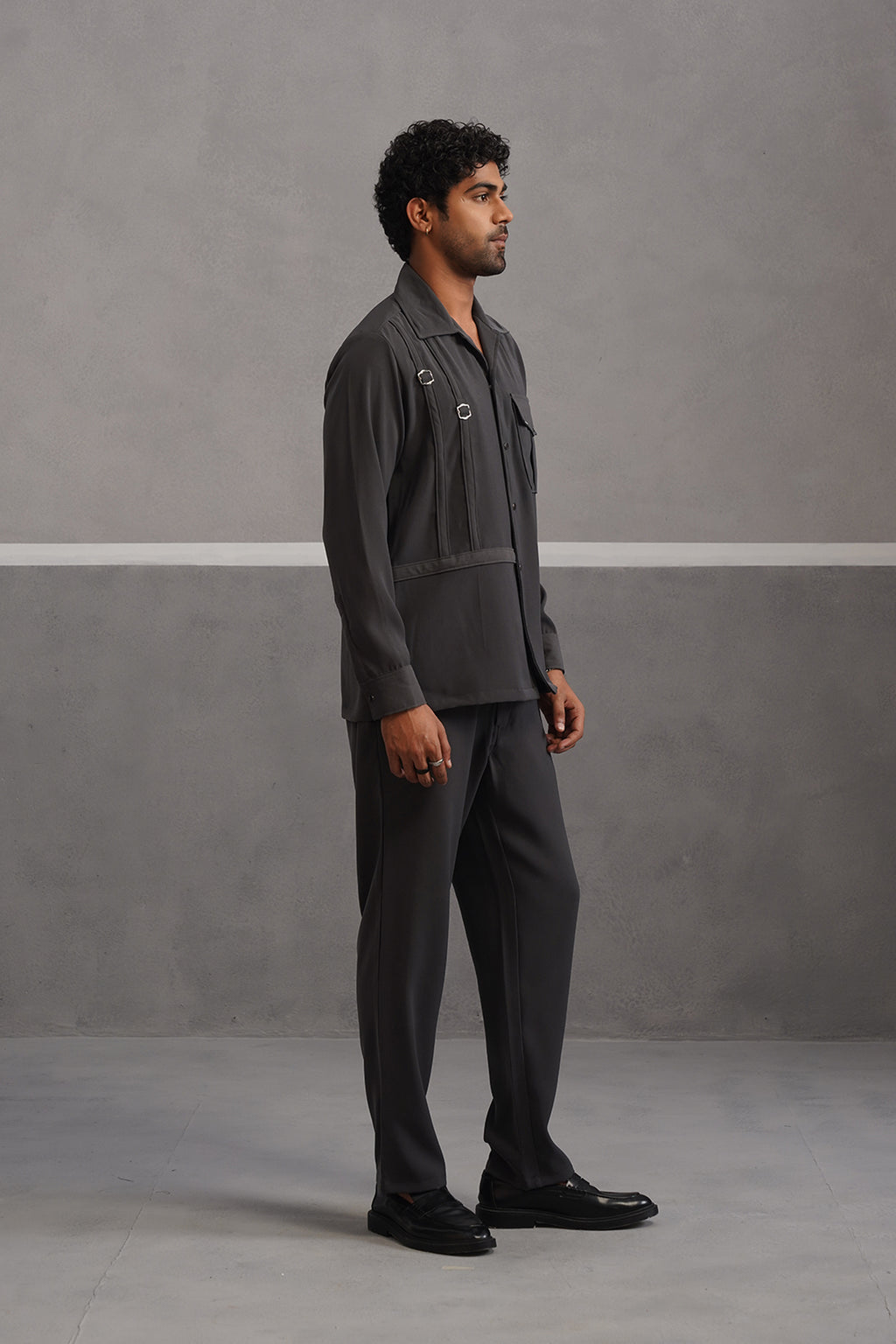Elite Buckle Shirt Coord Set - Grey
