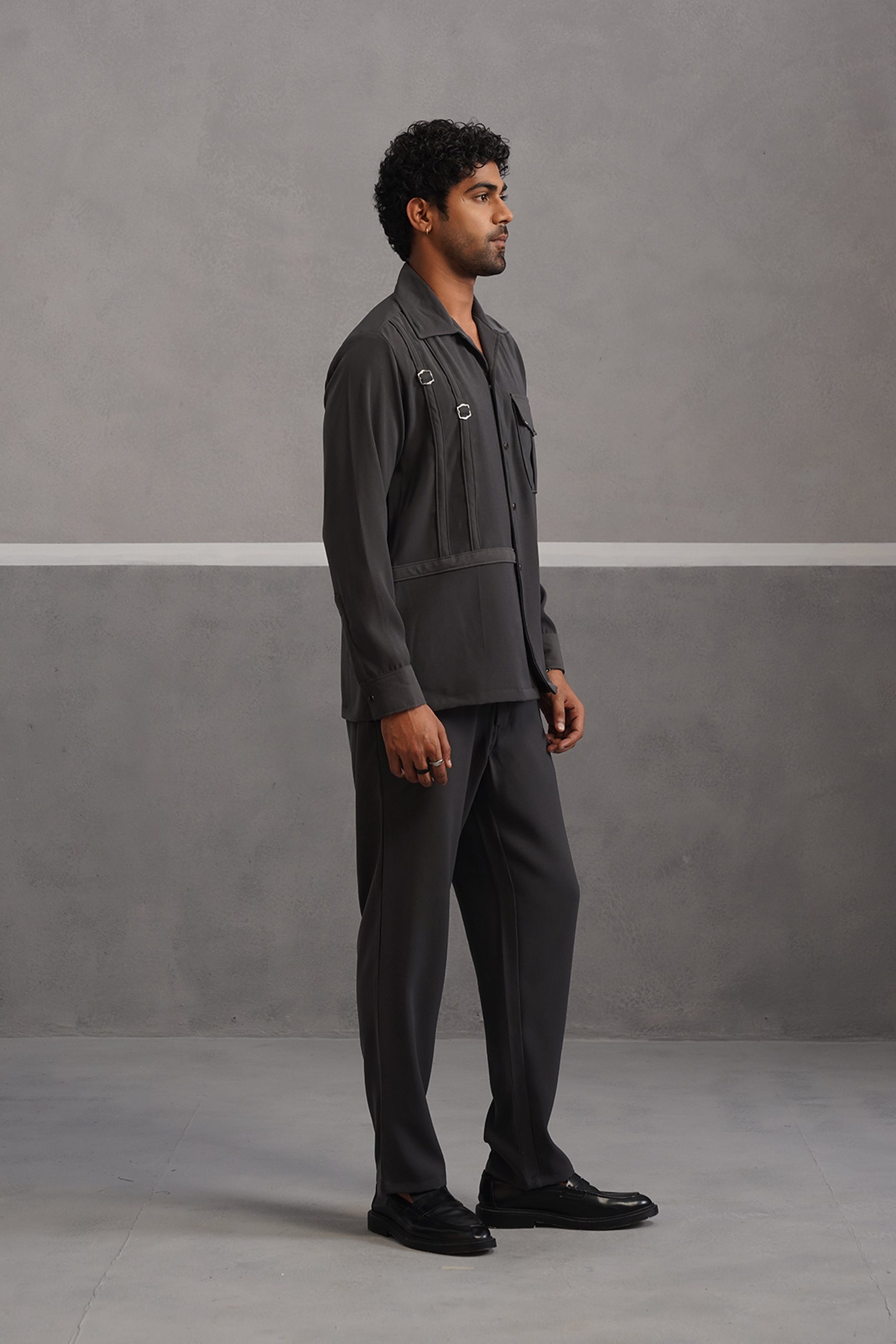 Elite Buckle Shirt Coord Set - Grey