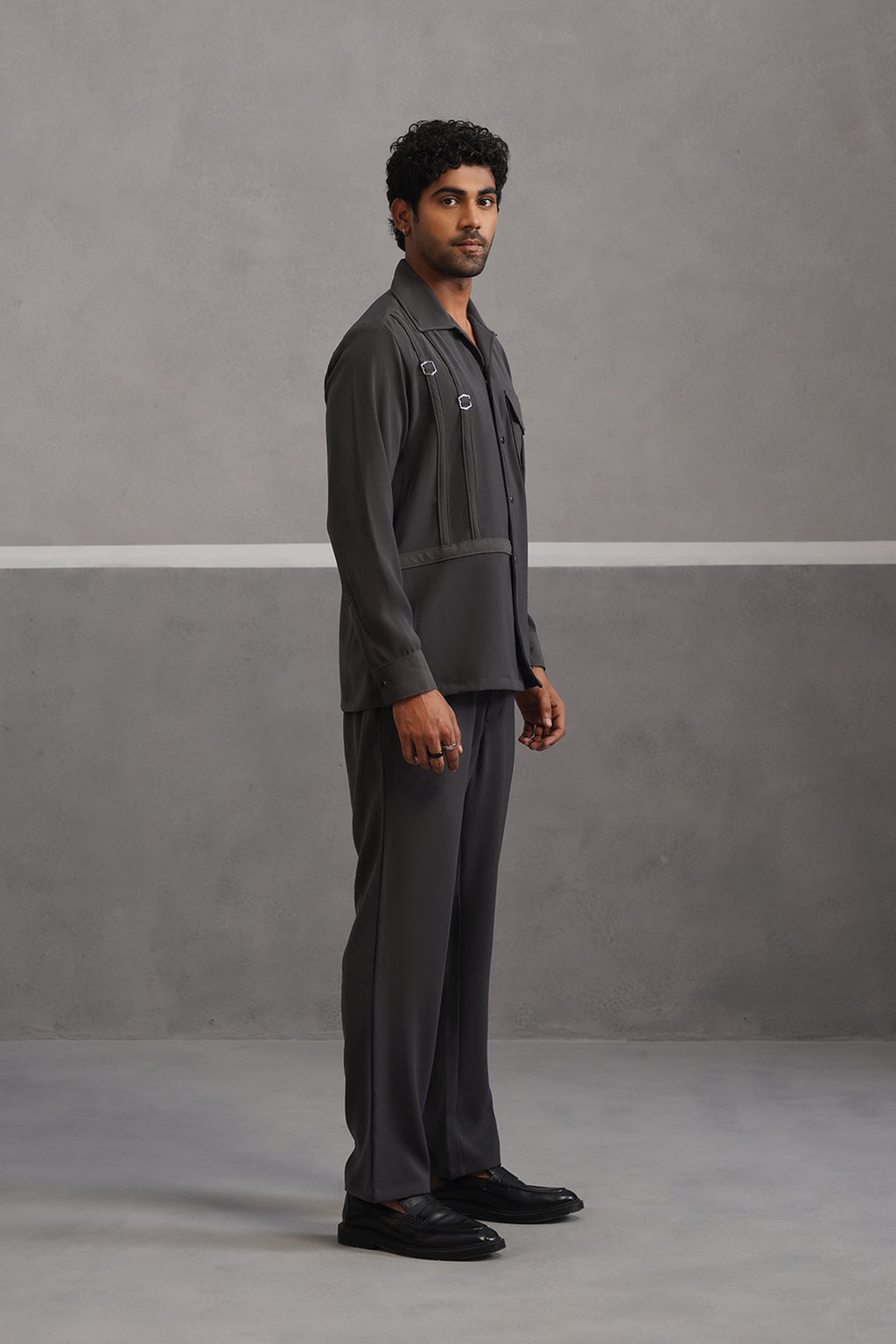 Elite Buckle Shirt Coord Set - Grey