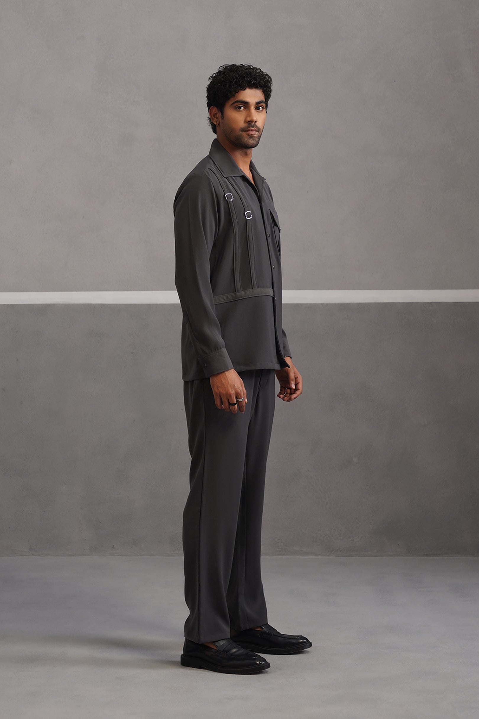Elite Buckle Shirt Coord Set - Grey