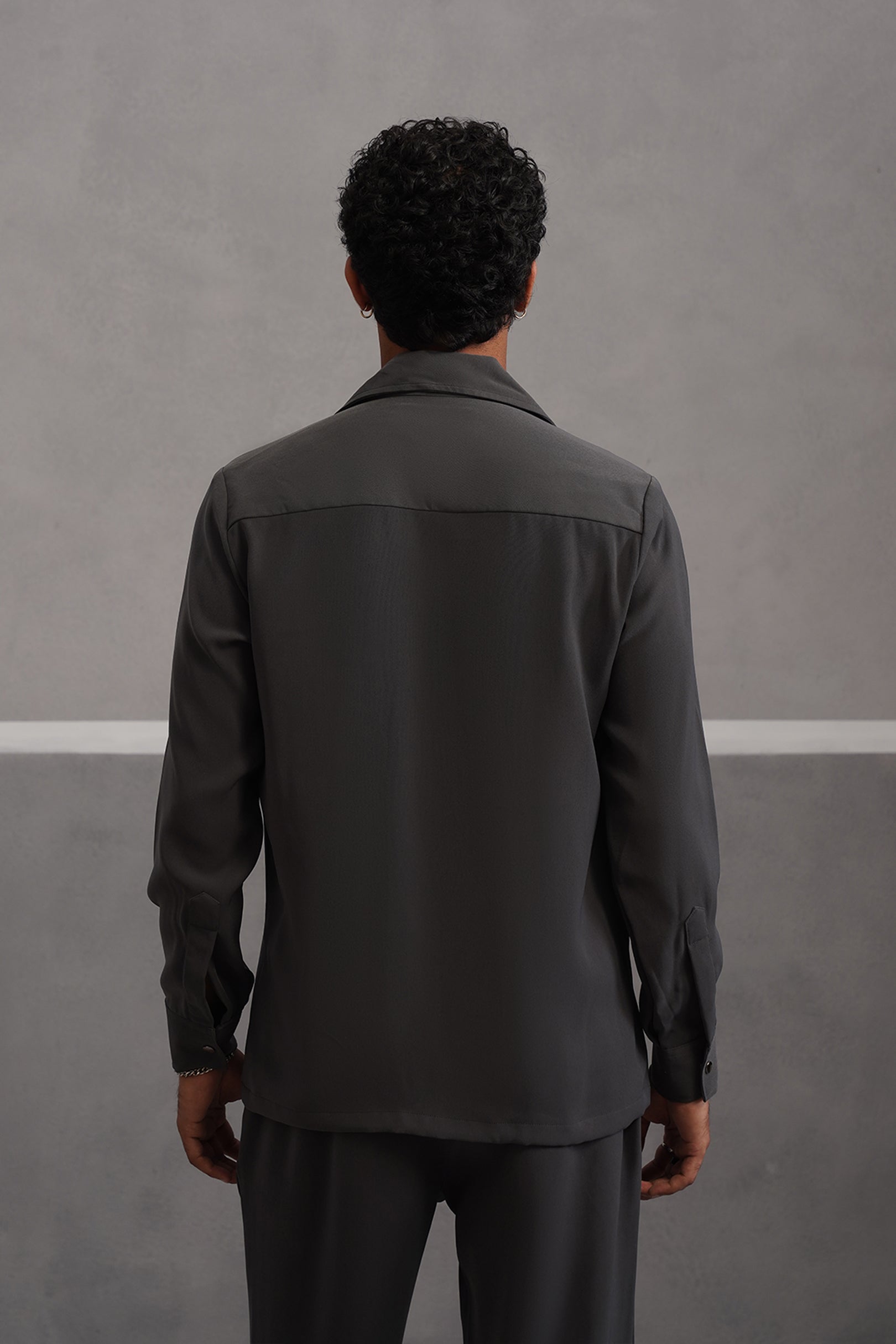 Korean Lycra Elite Full Sleeve Buckle Shirt - Grey