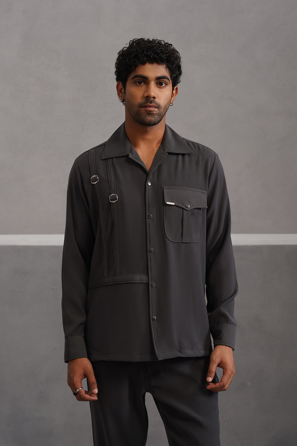 Korean Lycra Elite Full Sleeve Buckle Shirt - Grey