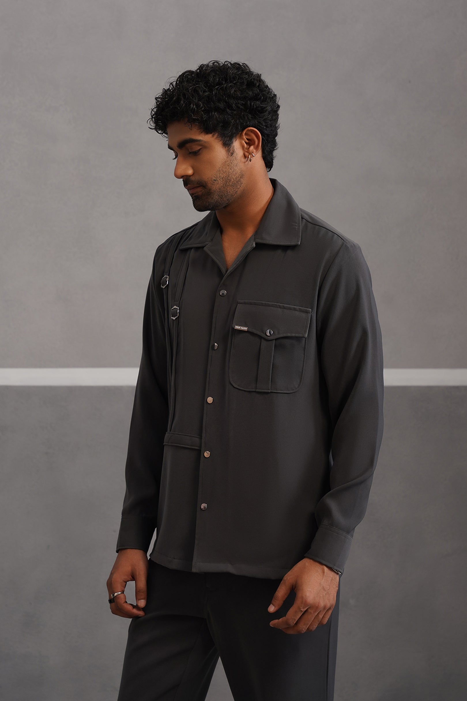 Korean Lycra Elite Full Sleeve Buckle Shirt - Grey