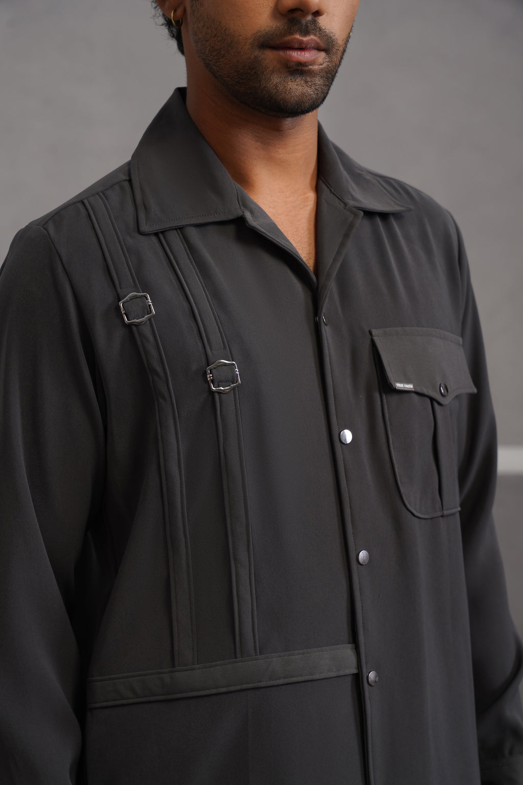 Korean Lycra Elite Full Sleeve Buckle Shirt - Grey