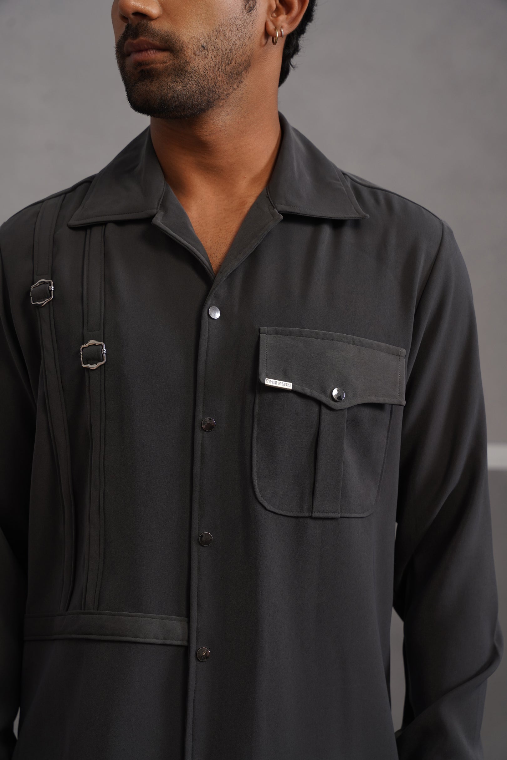 Korean Lycra Elite Full Sleeve Buckle Shirt - Grey