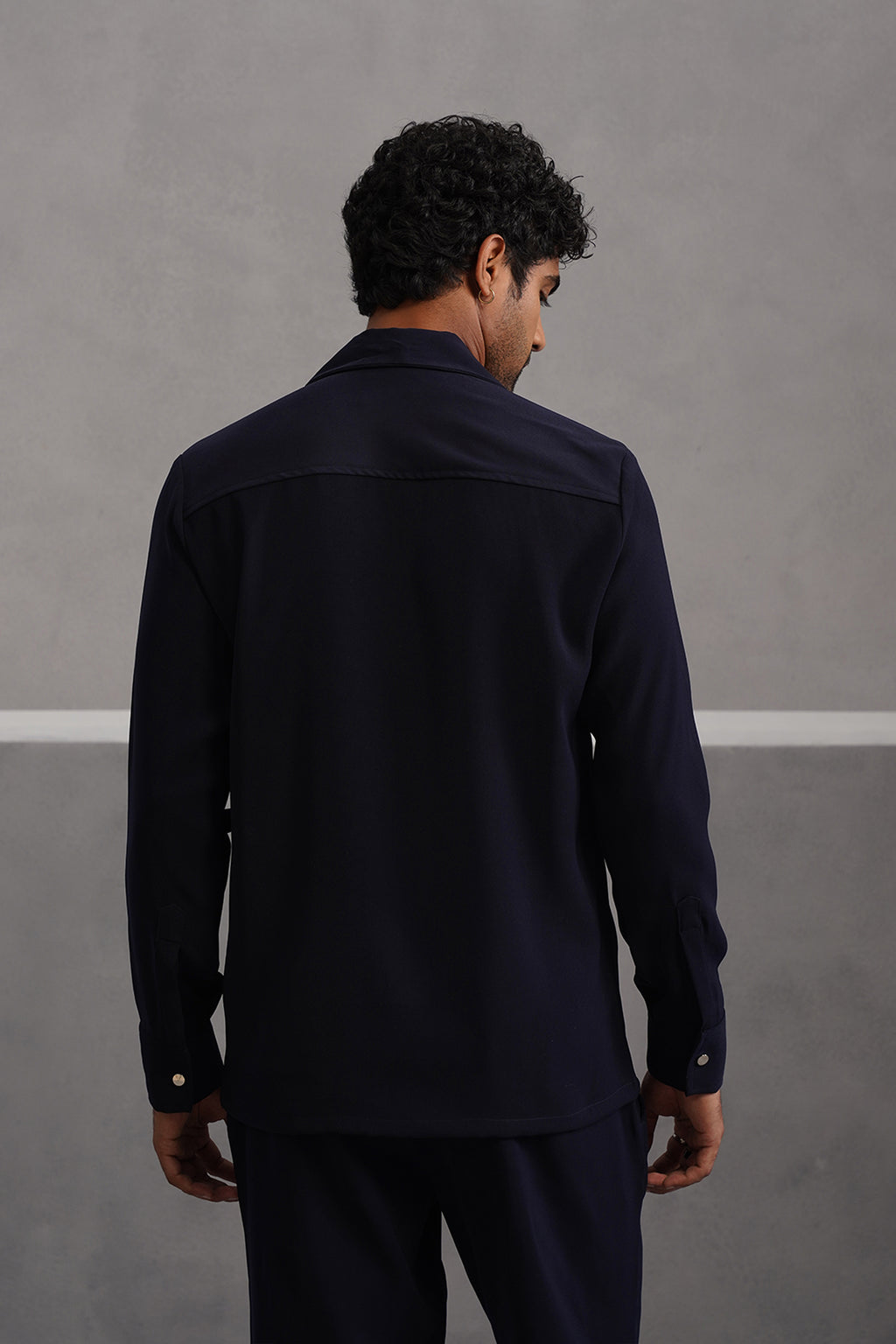Korean Lycra Luxe Four Pocket Shirt - Blue