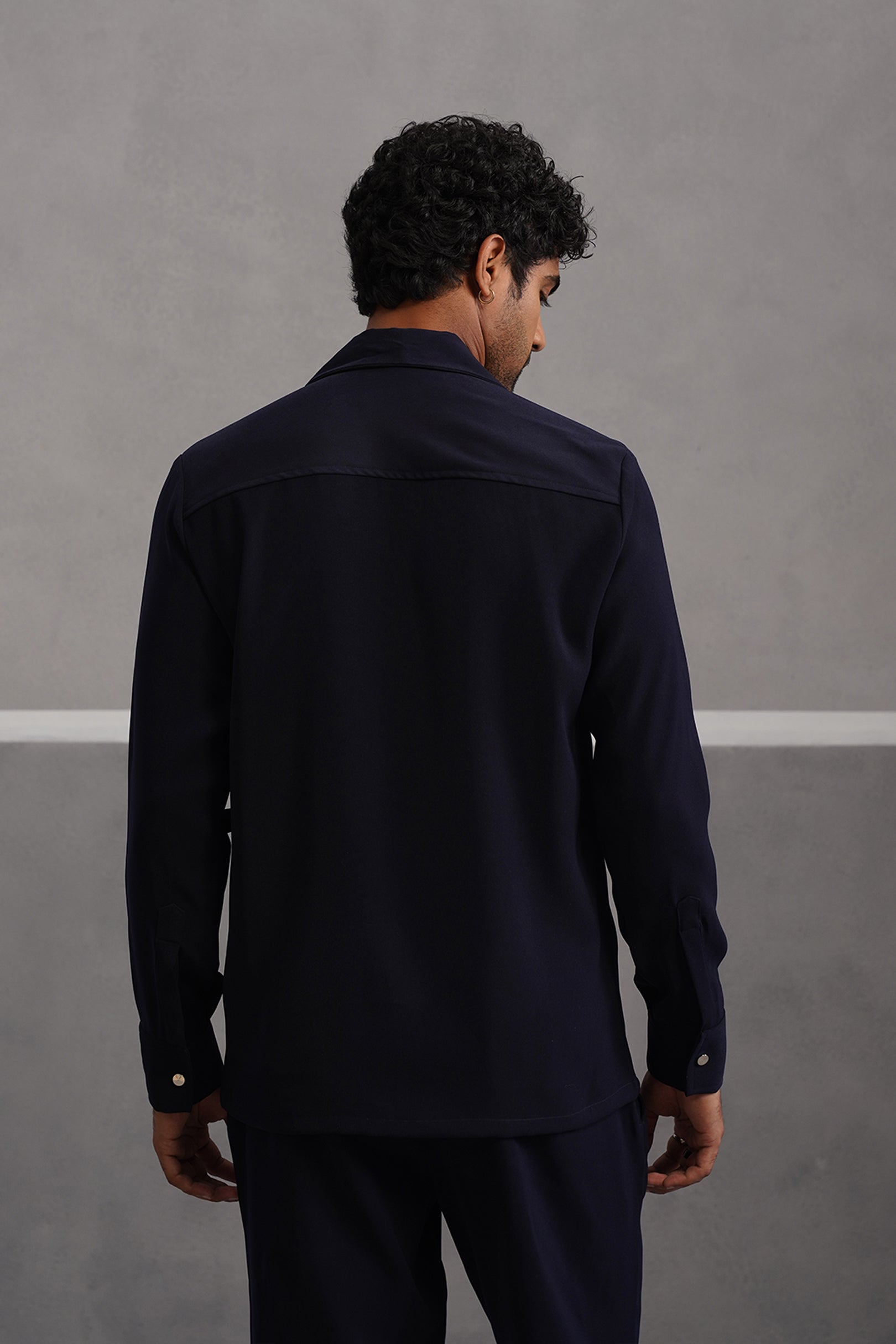 Korean Lycra Luxe Four Pocket Shirt - Blue
