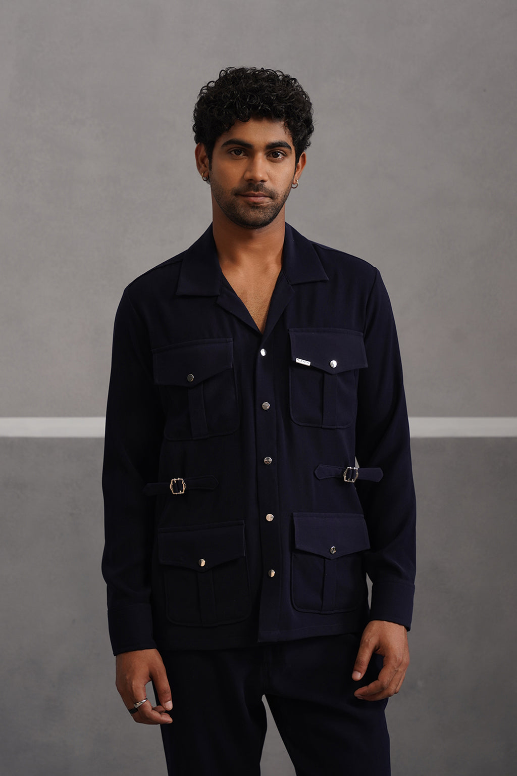 Korean Lycra Luxe Four Pocket Shirt - Blue