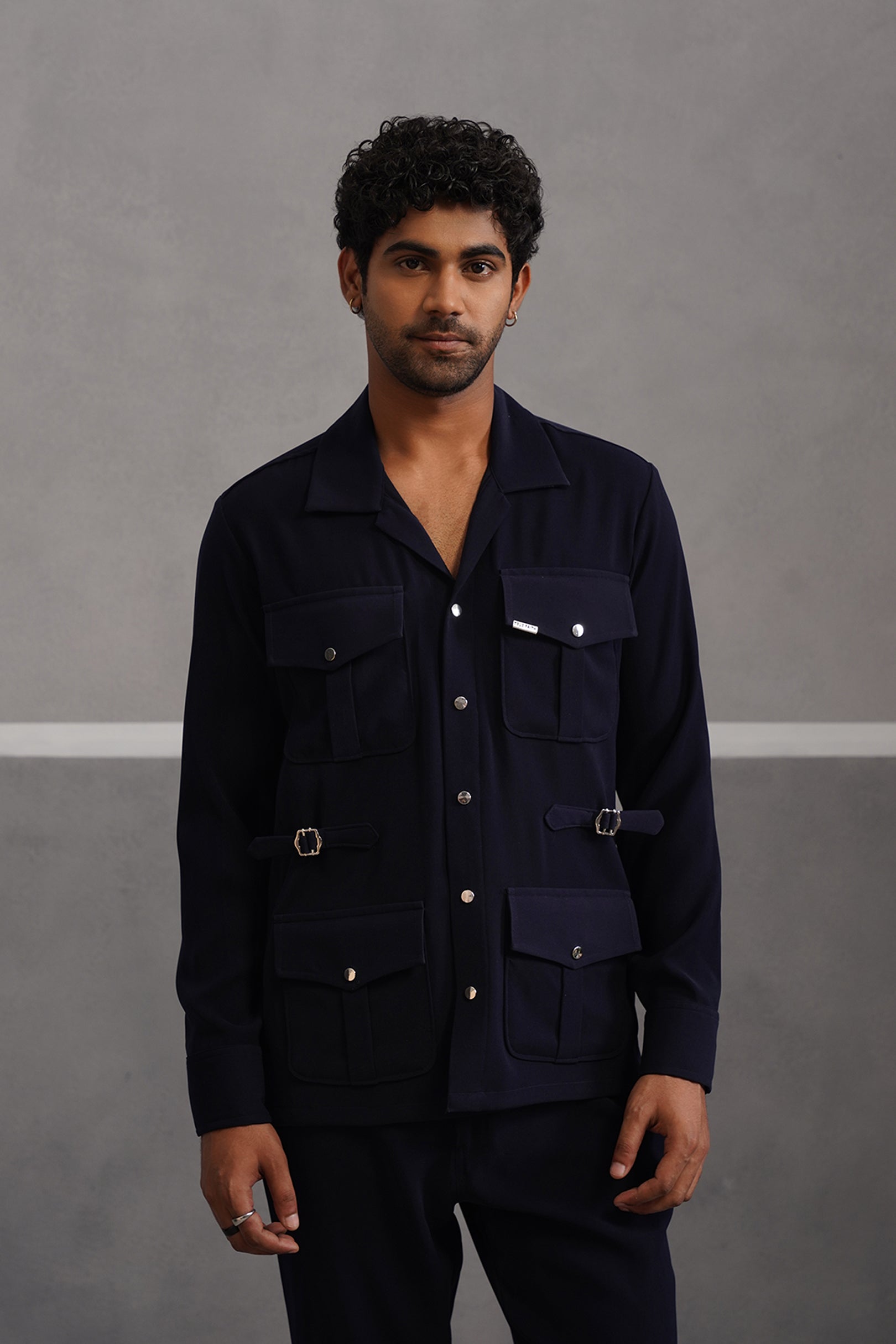 Korean Lycra Luxe Four Pocket Shirt - Blue