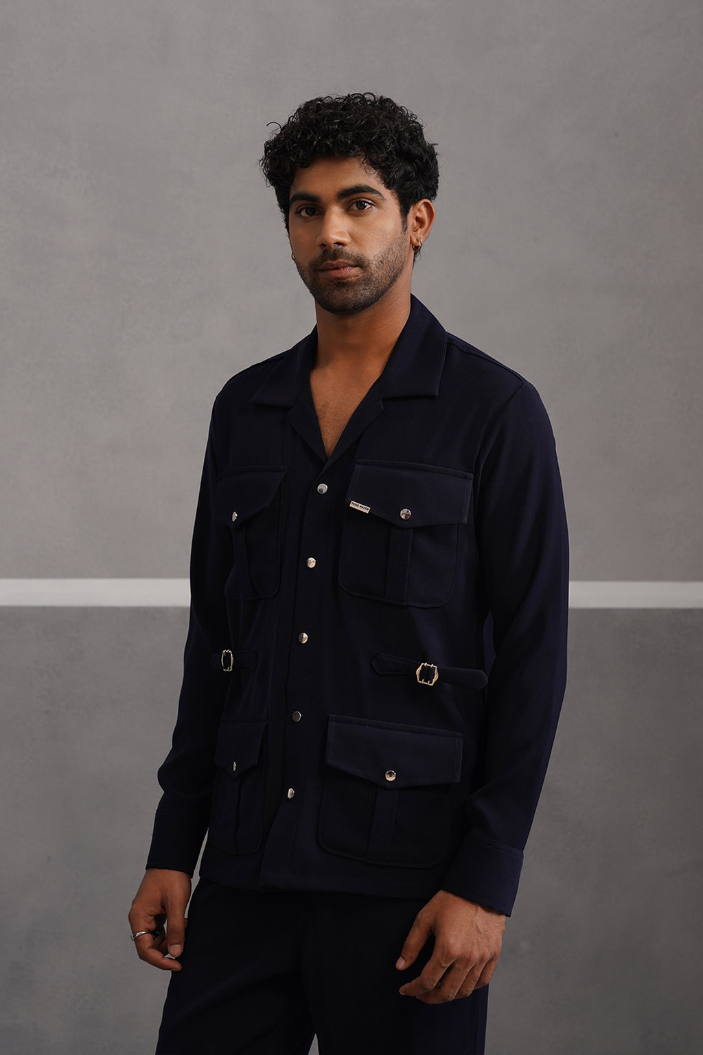 Korean Lycra Luxe Four Pocket Shirt - Blue
