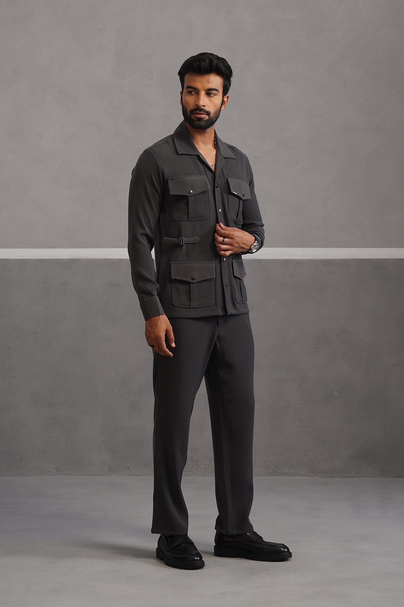 Luxury Four Pocket Co-ord Set - Grey
