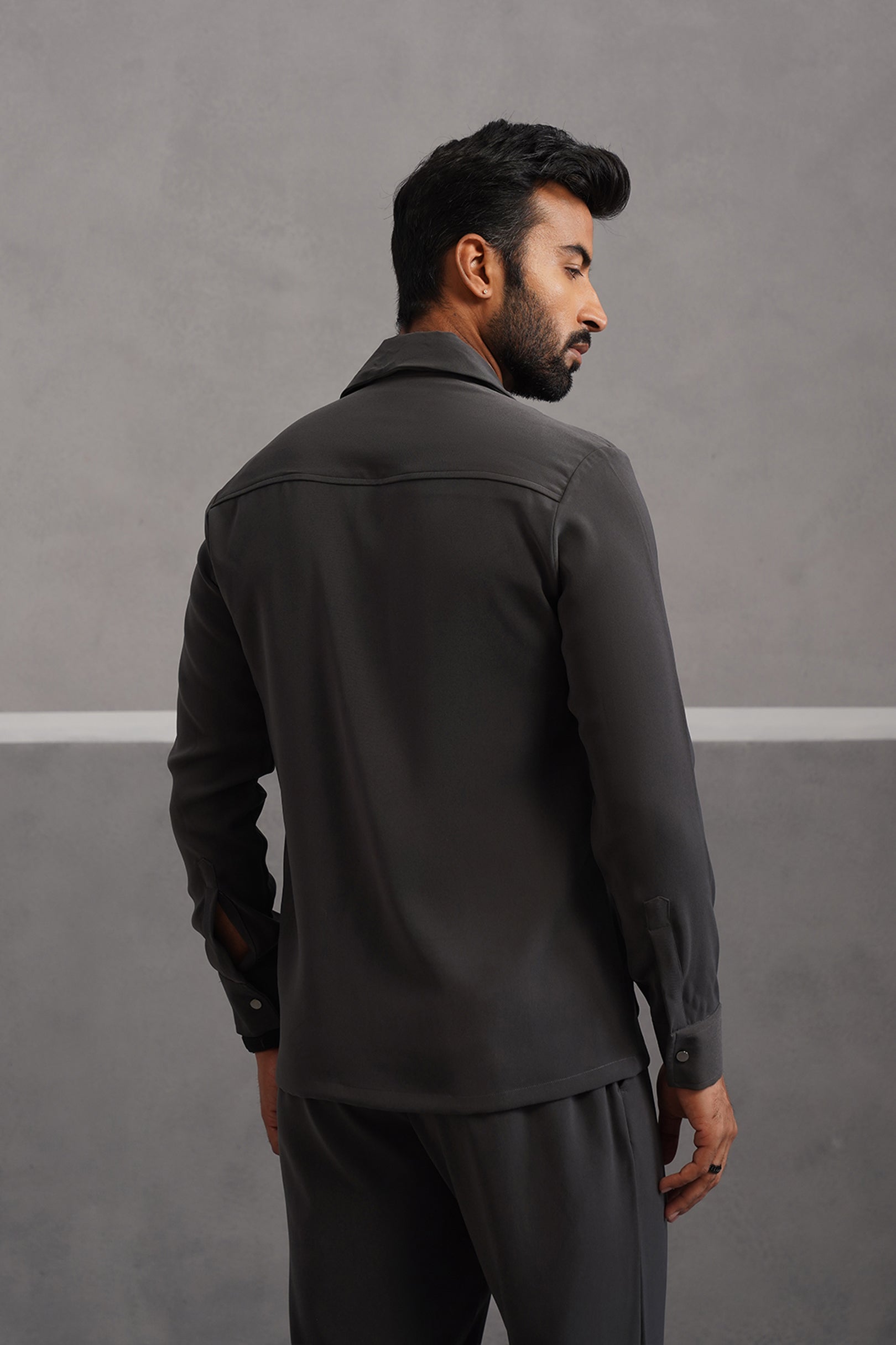 Korean Lycra Luxe Four Pocket Shirt - Grey
