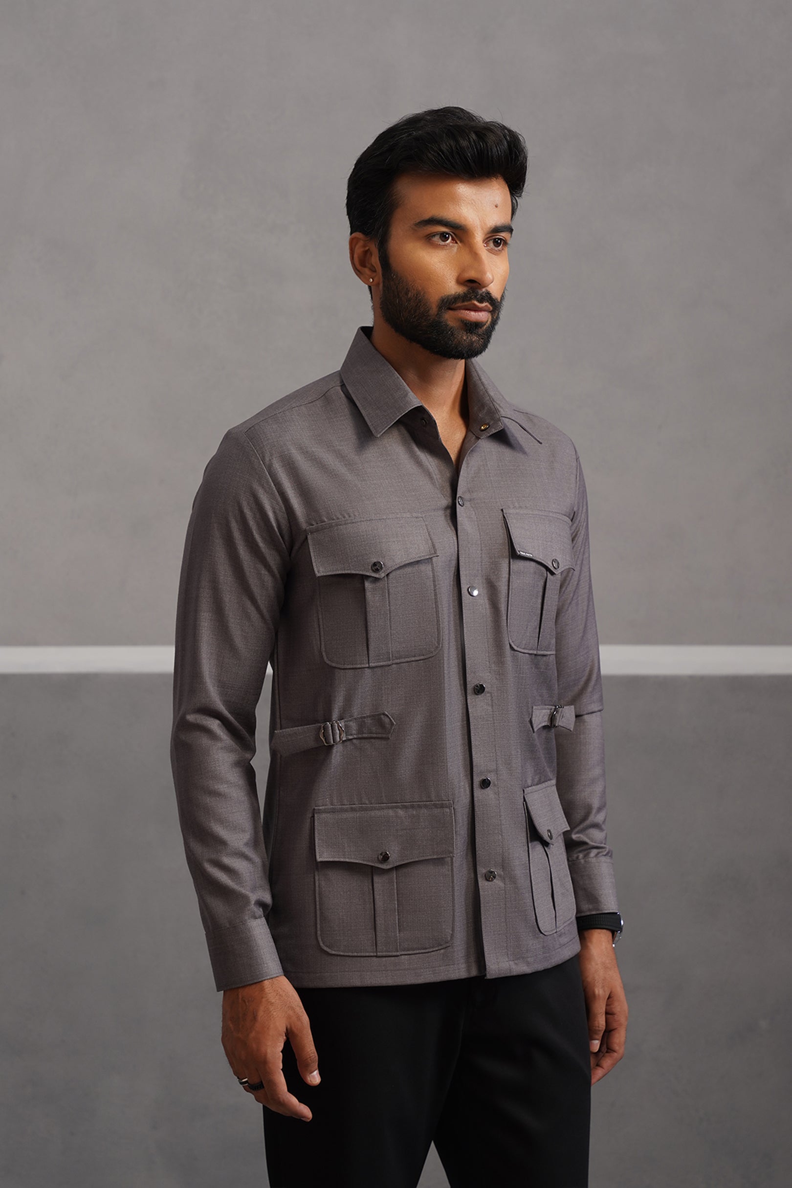 Terry Rayon Luxe Hunting Shirt - Grey