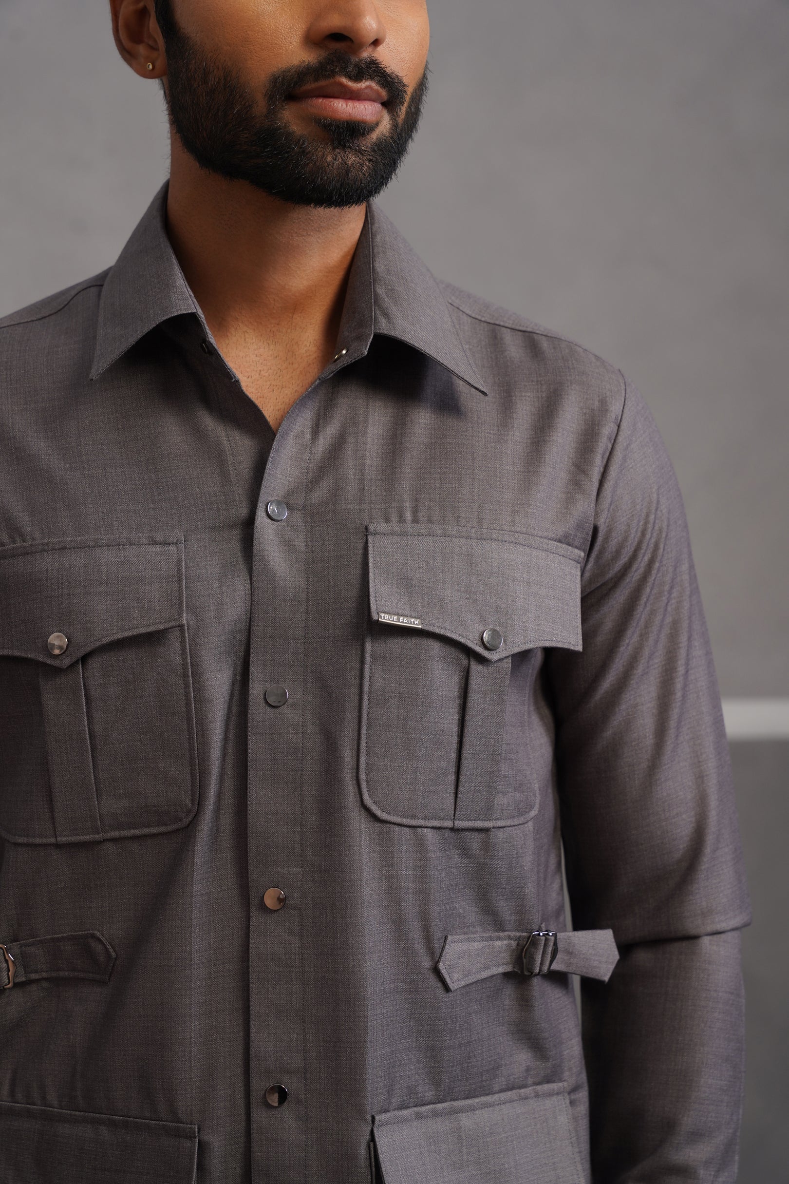 Terry Rayon Luxe Hunting Shirt - Grey