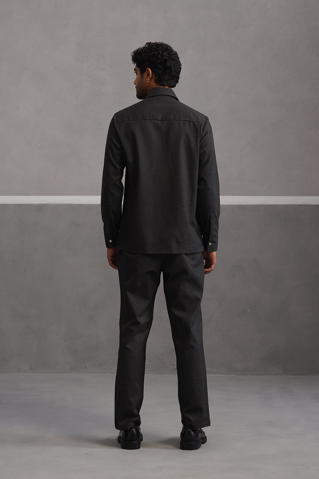 Italian linen lycra four buckle pocket coord set - Black