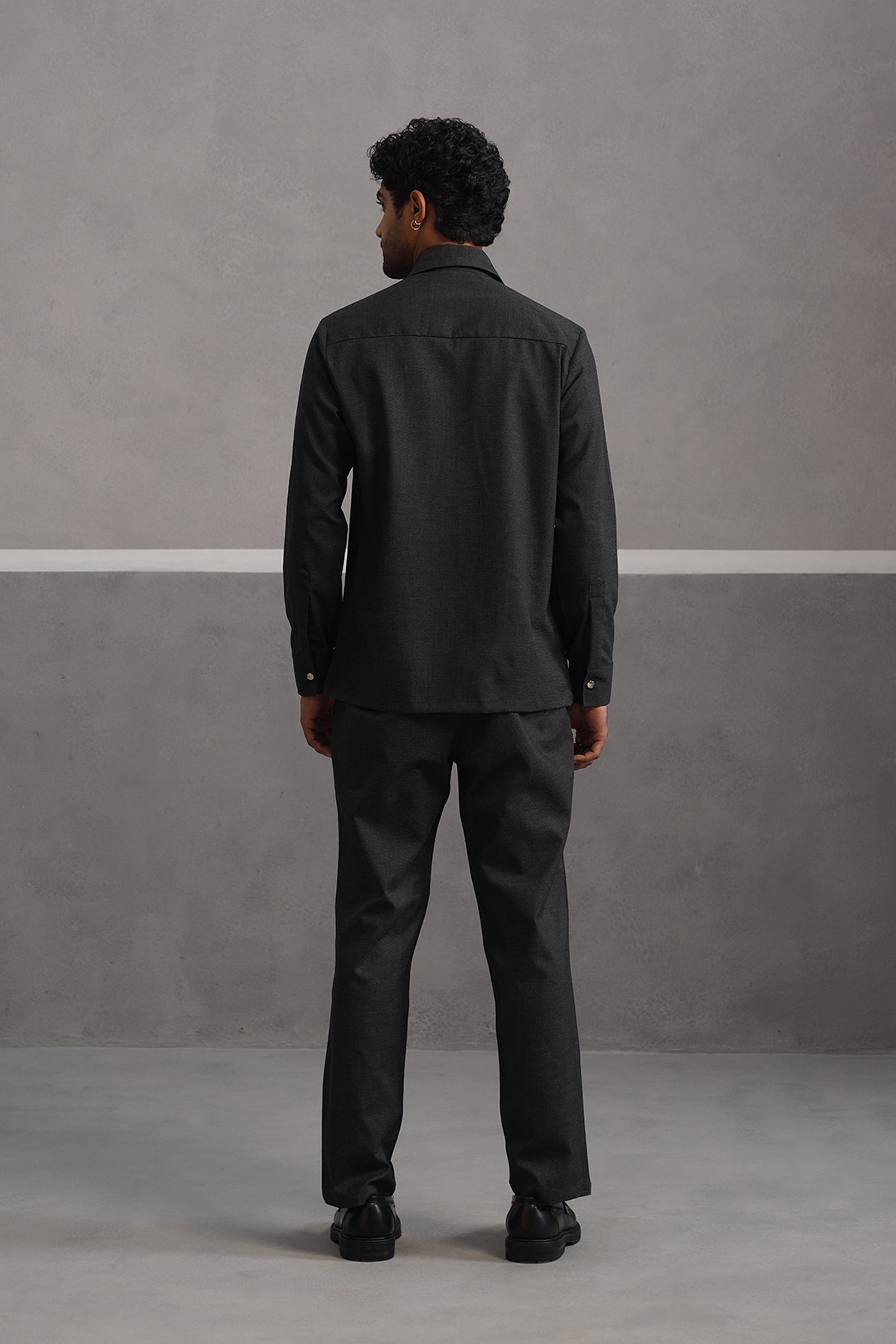 Italian linen lycra four buckle pocket coord set - Black