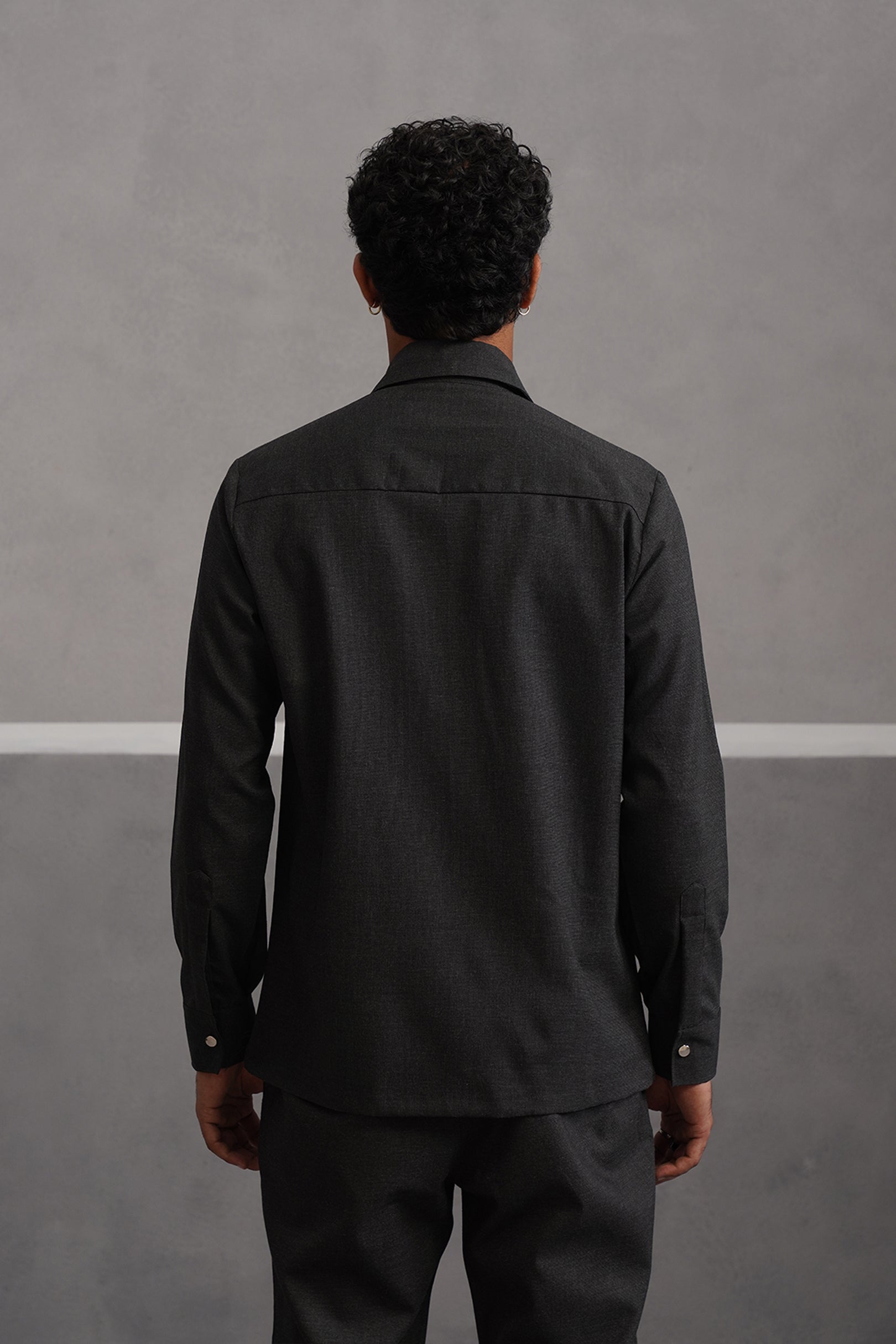 Italian Linen Lycra Four Buckle Pocket Shirt - Black