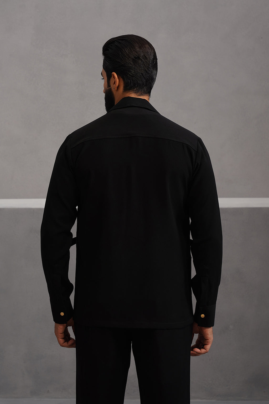 Korean Lycra Luxe Four Pocket Shirt - Black