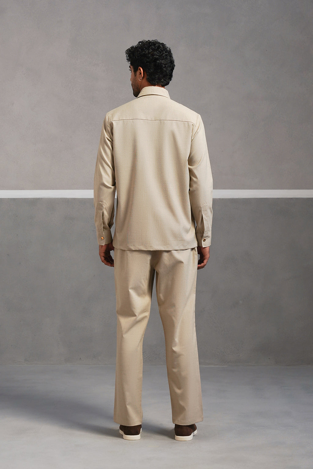 Italian linen lycra four buckle pocket coord set - Beige