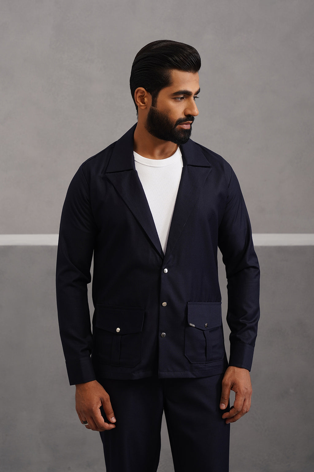 Terry Rayon Luxe Blazer Shirt - Blue