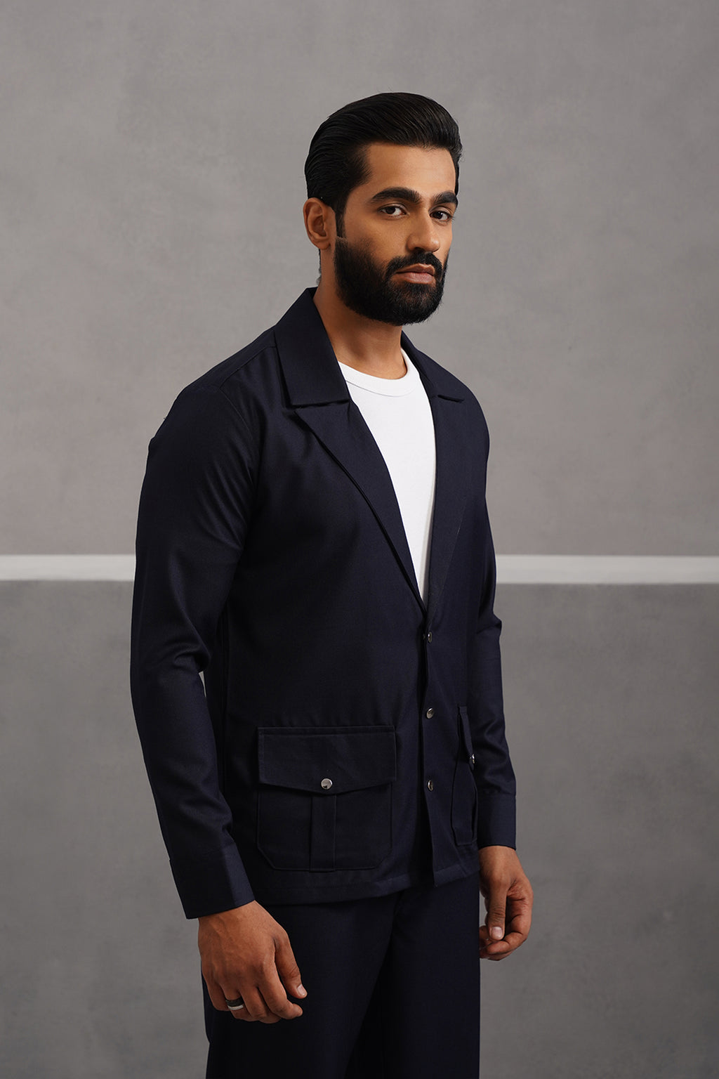 Terry Rayon Luxe Blazer Shirt - Blue