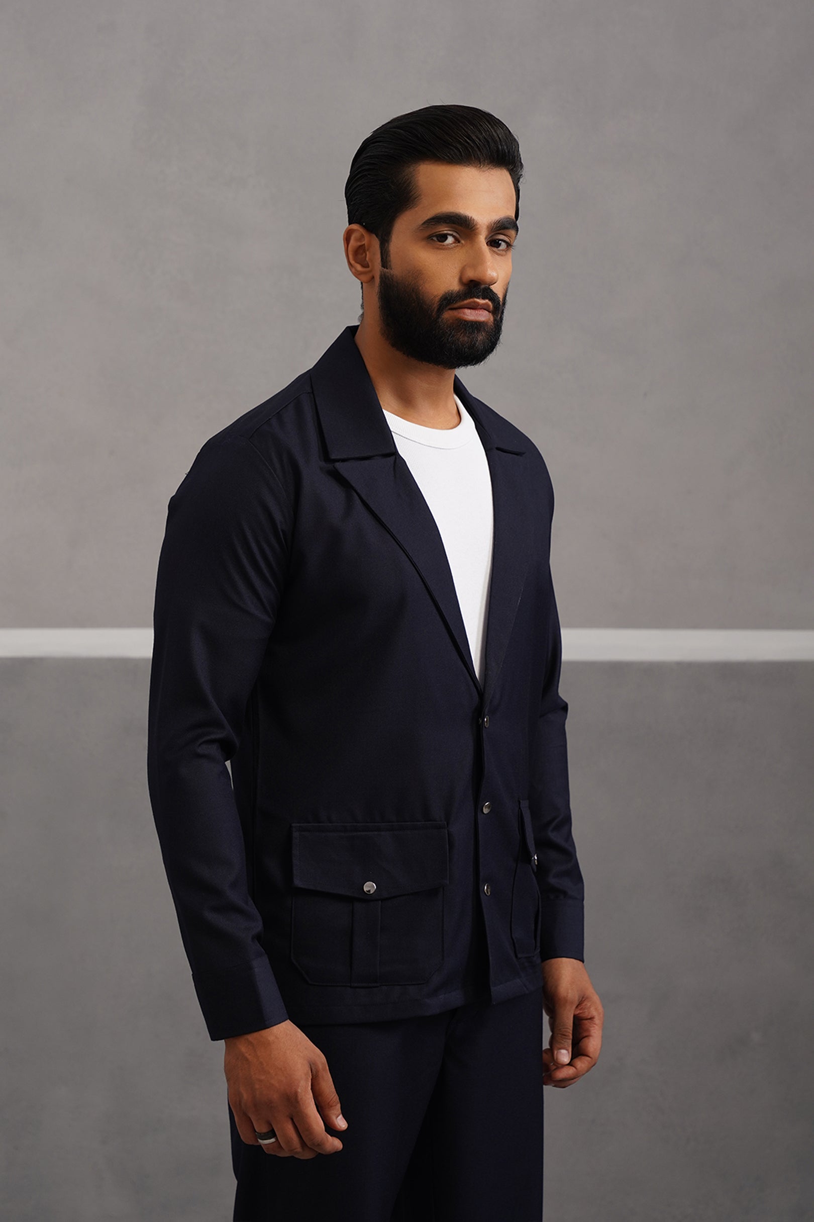 Terry Rayon Luxe Blazer Shirt - Blue