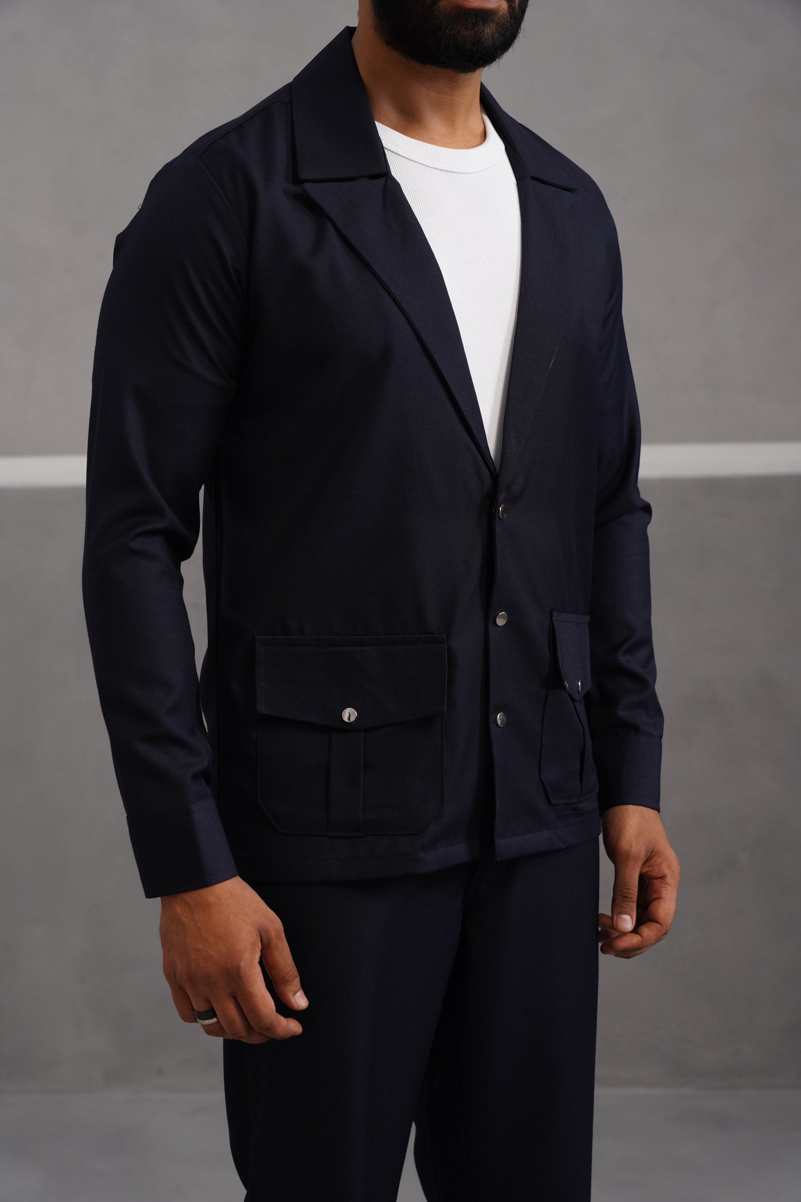 Terry Rayon Luxe Blazer Shirt - Blue