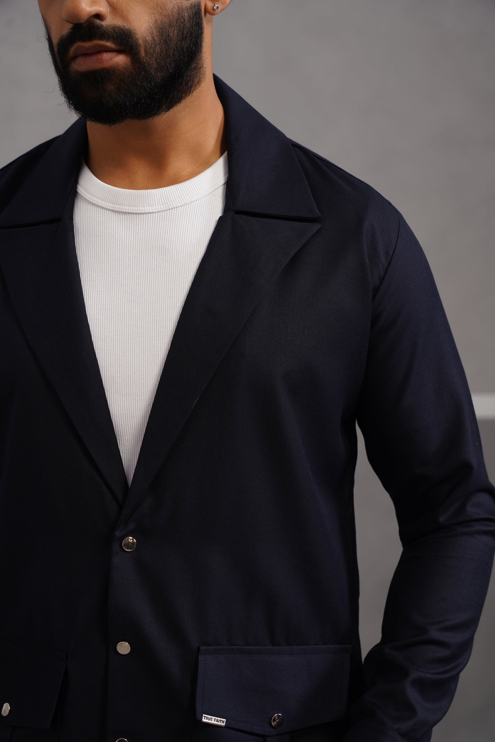 Terry Rayon Luxe Blazer Shirt - Blue