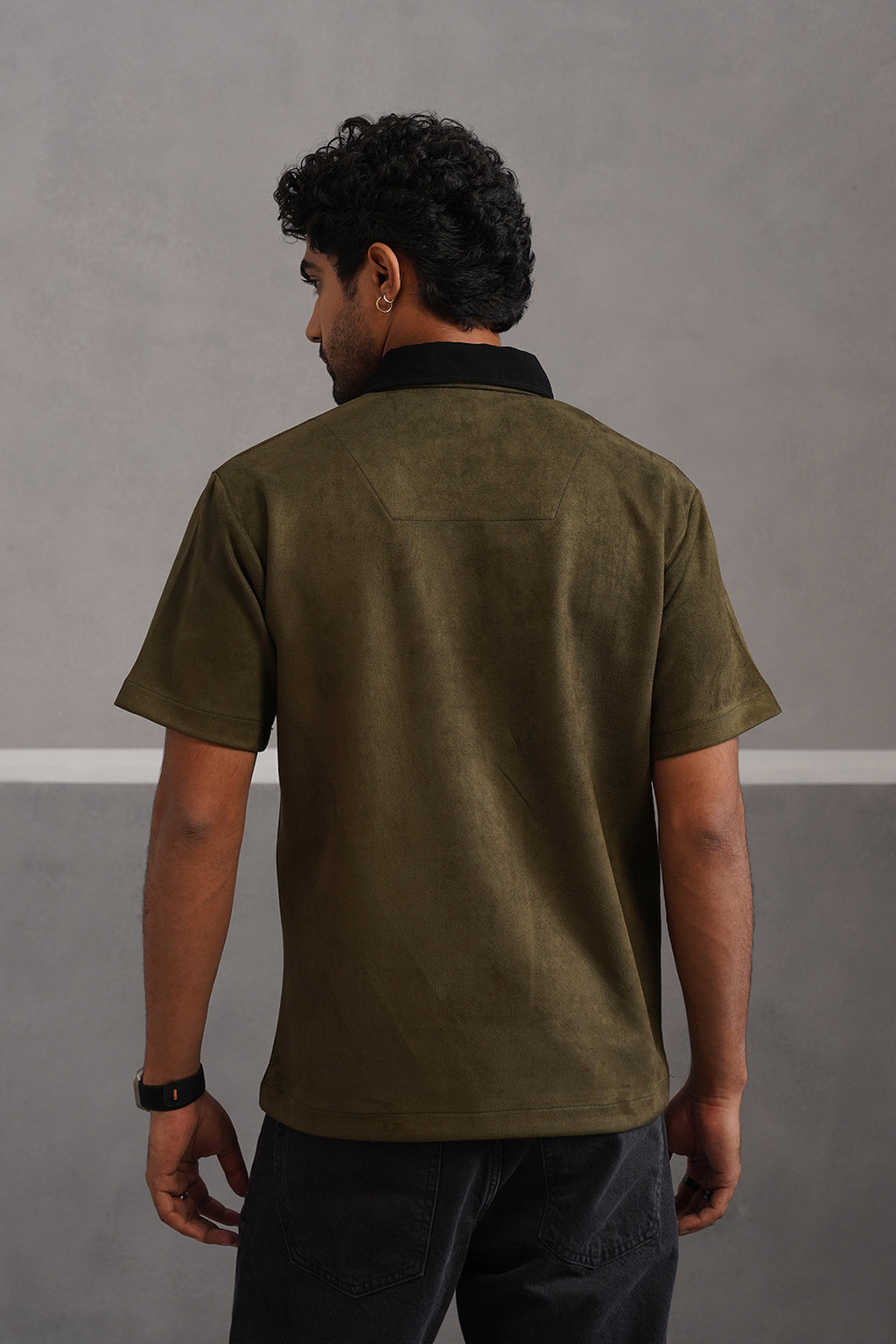 Rich Suede Fabric Collar Polo Tshirt - Green