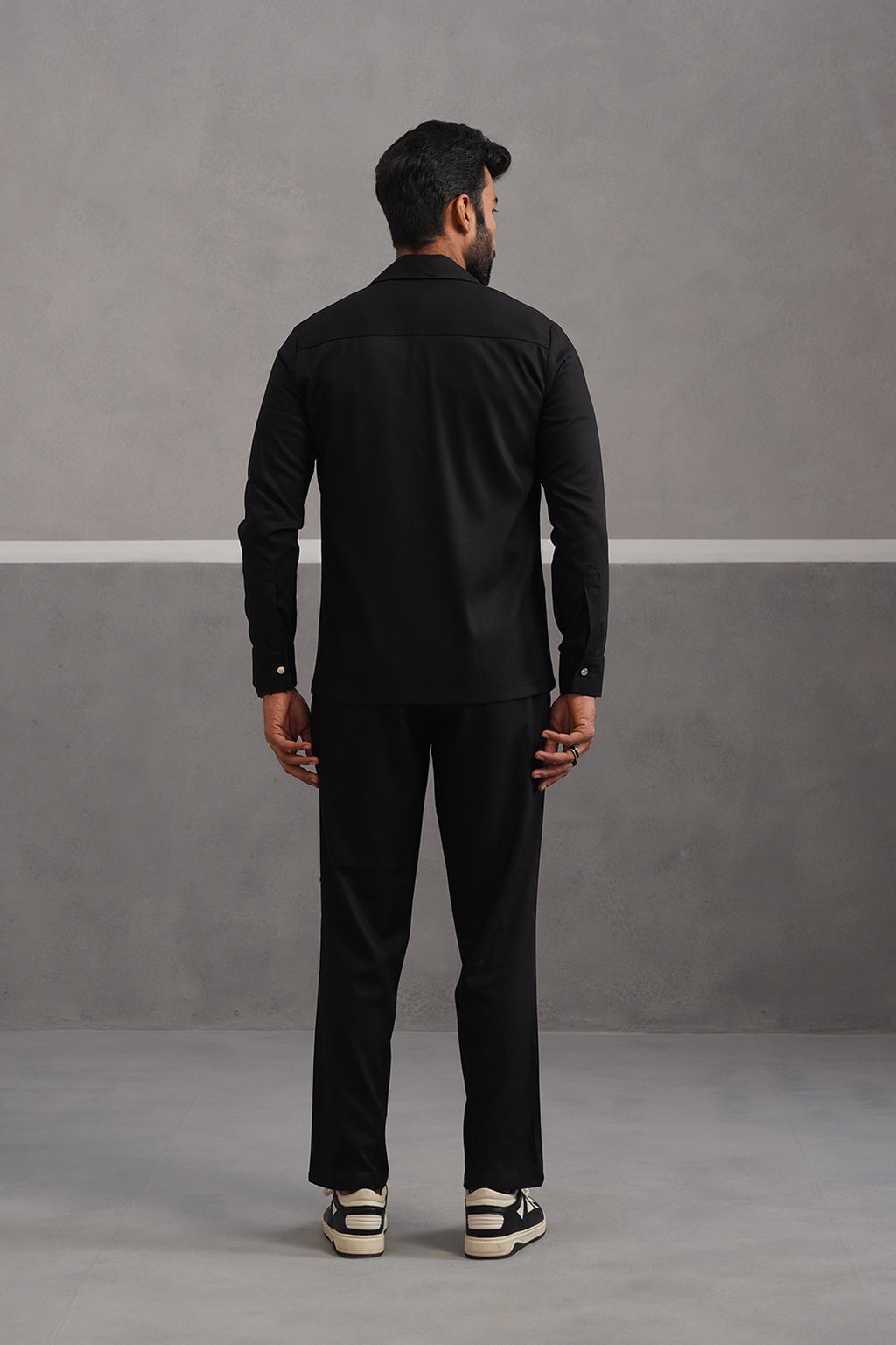 Terry Rayon Blazer Shirt Coord Set - Black