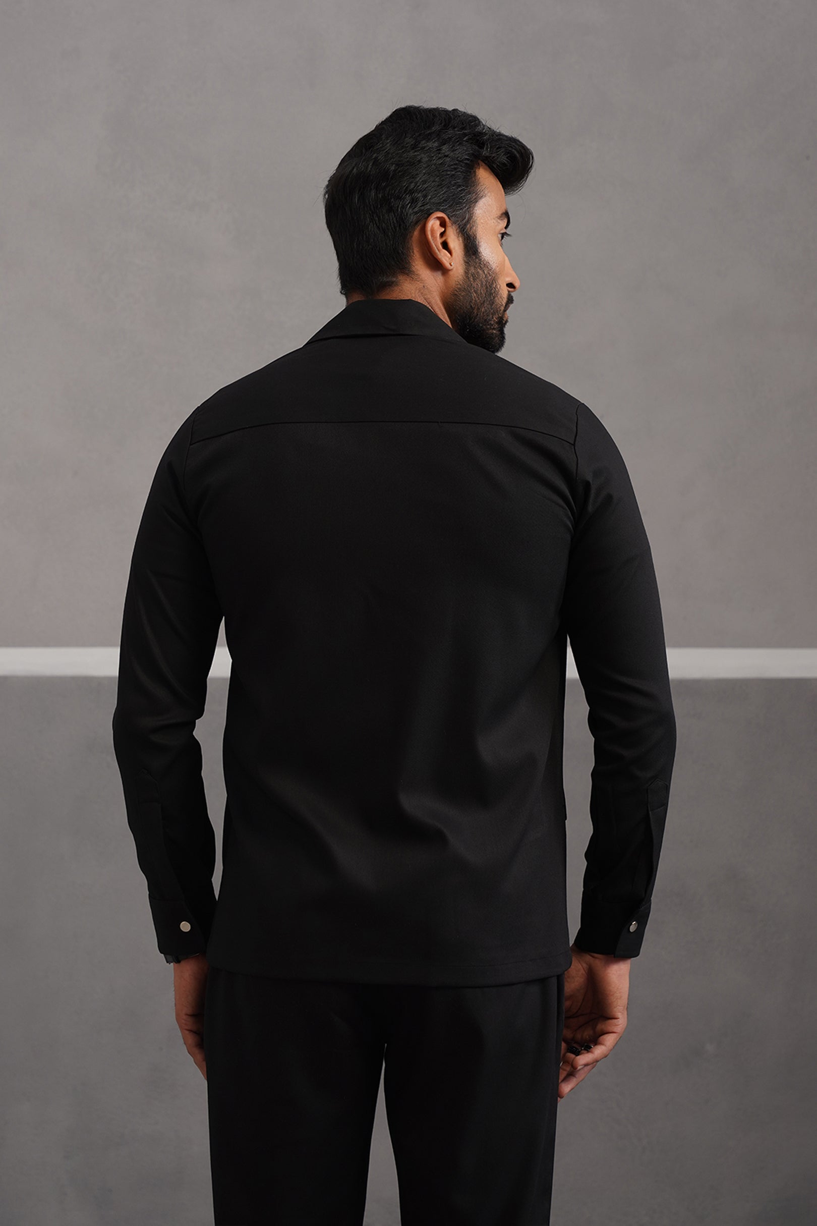 Terry Rayon Luxe Blazer Shirt - Black