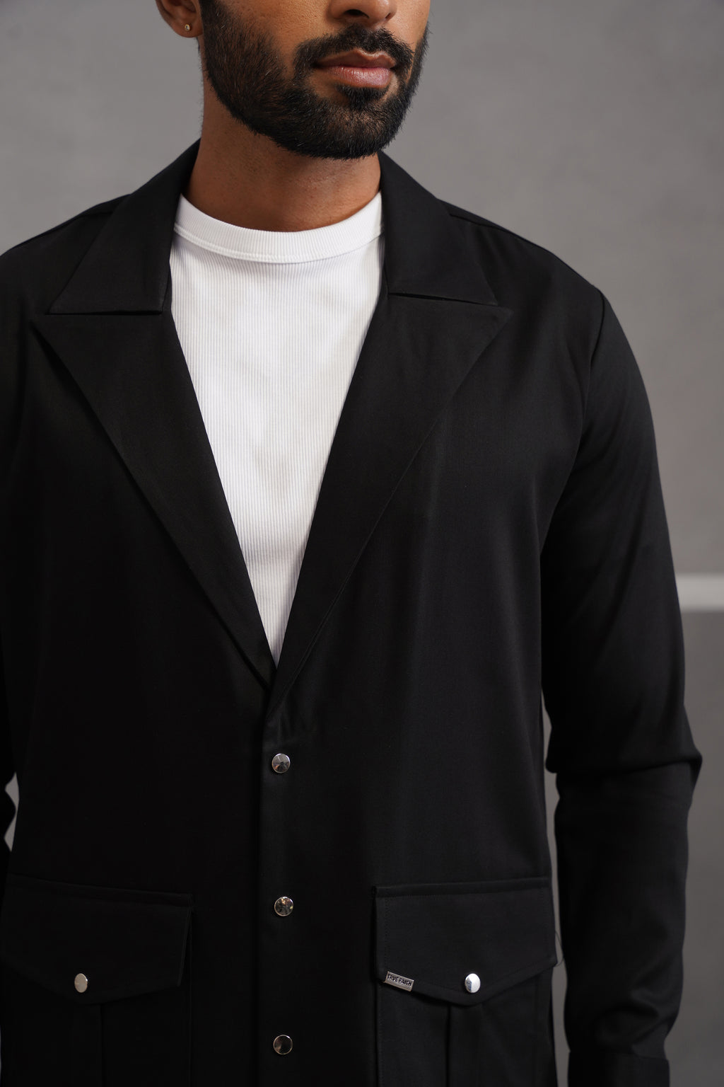 Terry Rayon Luxe Blazer Shirt - Black