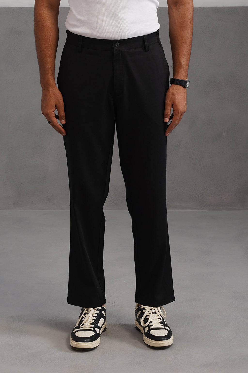 Terry Rayon Tailored Fit Flexi Waist Trouser - Black