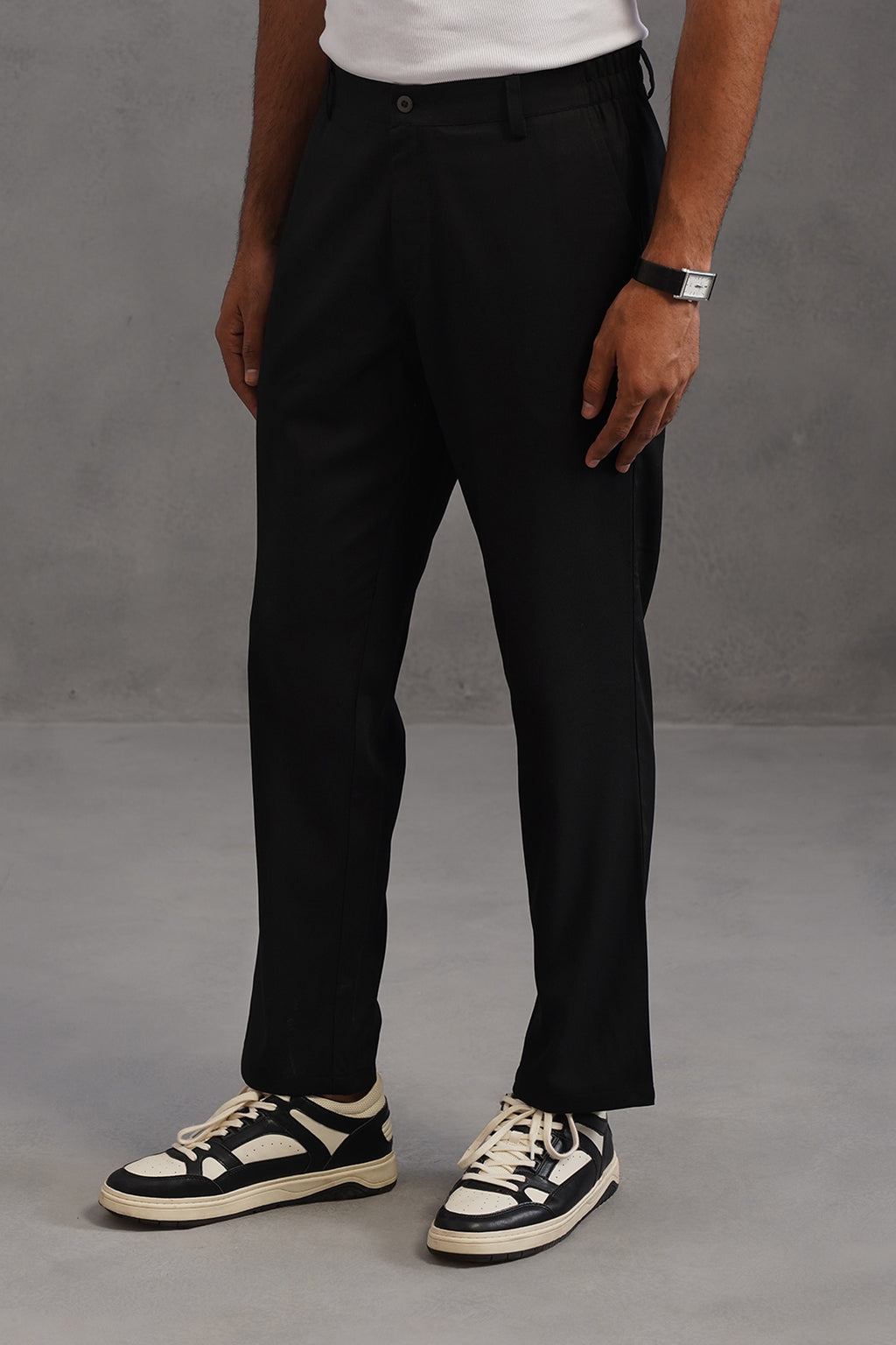 Terry Rayon Tailored Fit Flexi Waist Trouser - Black