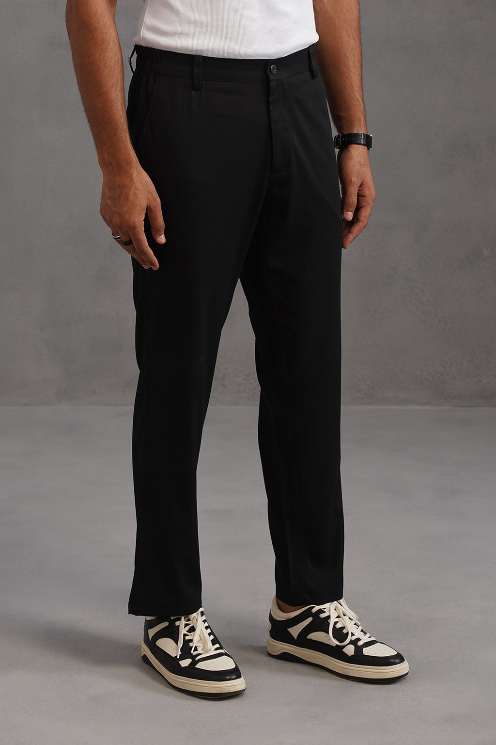 Terry Rayon Tailored Fit Flexi Waist Trouser - Black