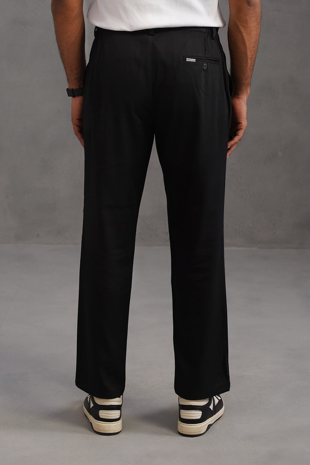 Terry Rayon Tailored Fit Flexi Waist Trouser - Black