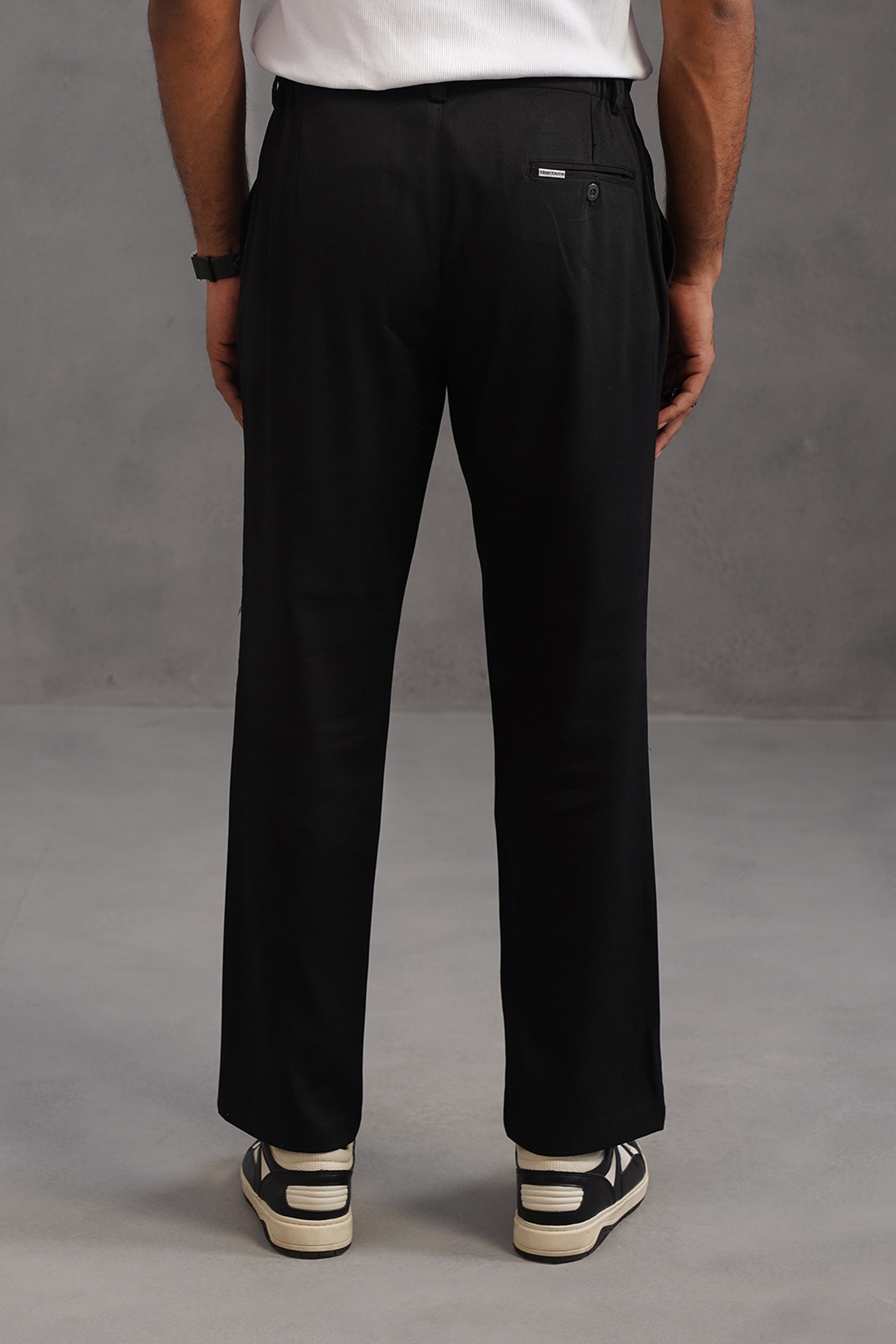 Terry Rayon Tailored Fit Flexi Waist Trouser - Black