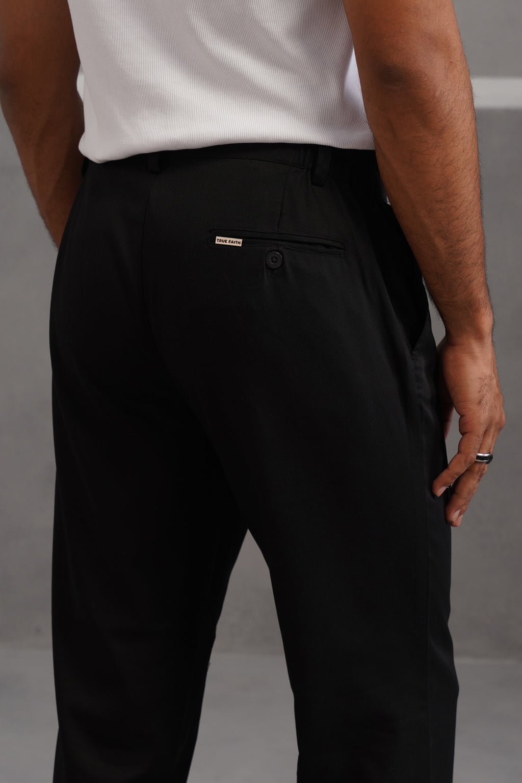 Terry Rayon Tailored Fit Flexi Waist Trouser - Black