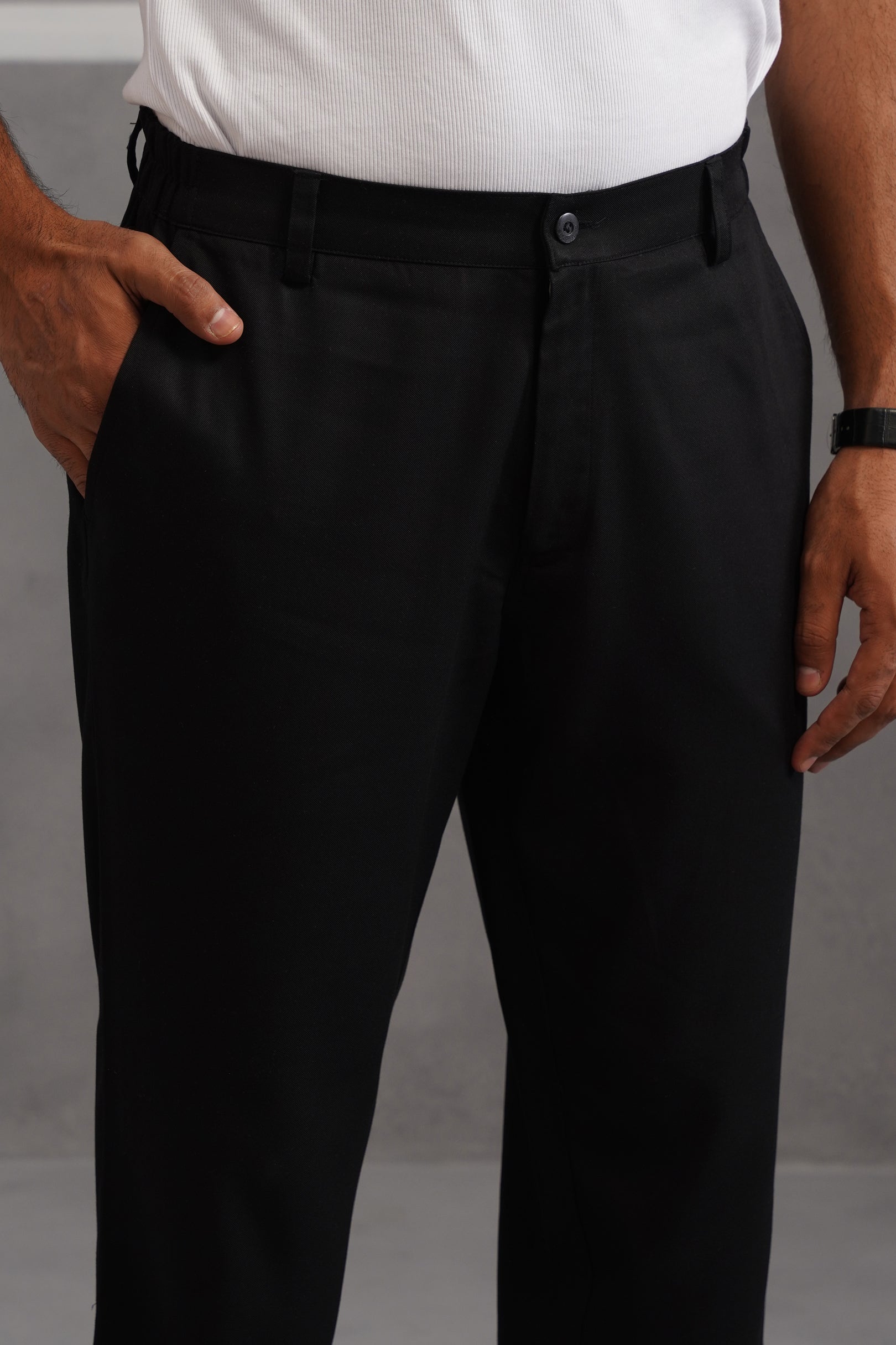 Terry Rayon Tailored Fit Flexi Waist Trouser - Black