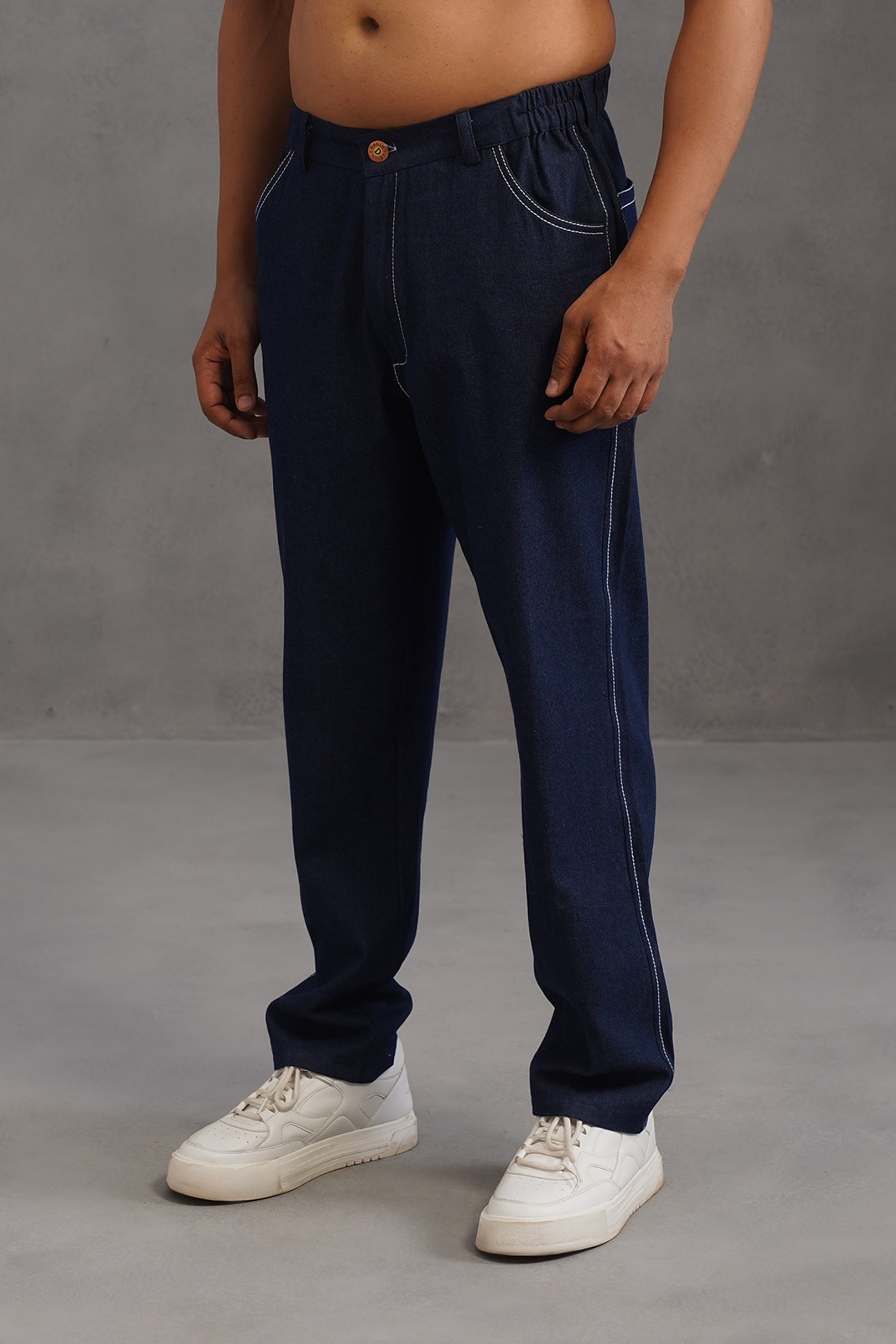 Cotton denim flexi waist lightweight jeans - Dark Blue