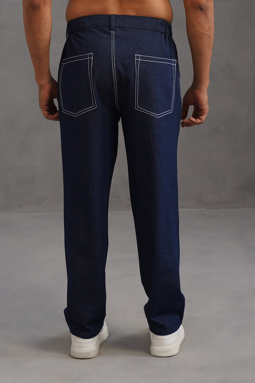 Cotton denim flexi waist lightweight jeans - Dark Blue