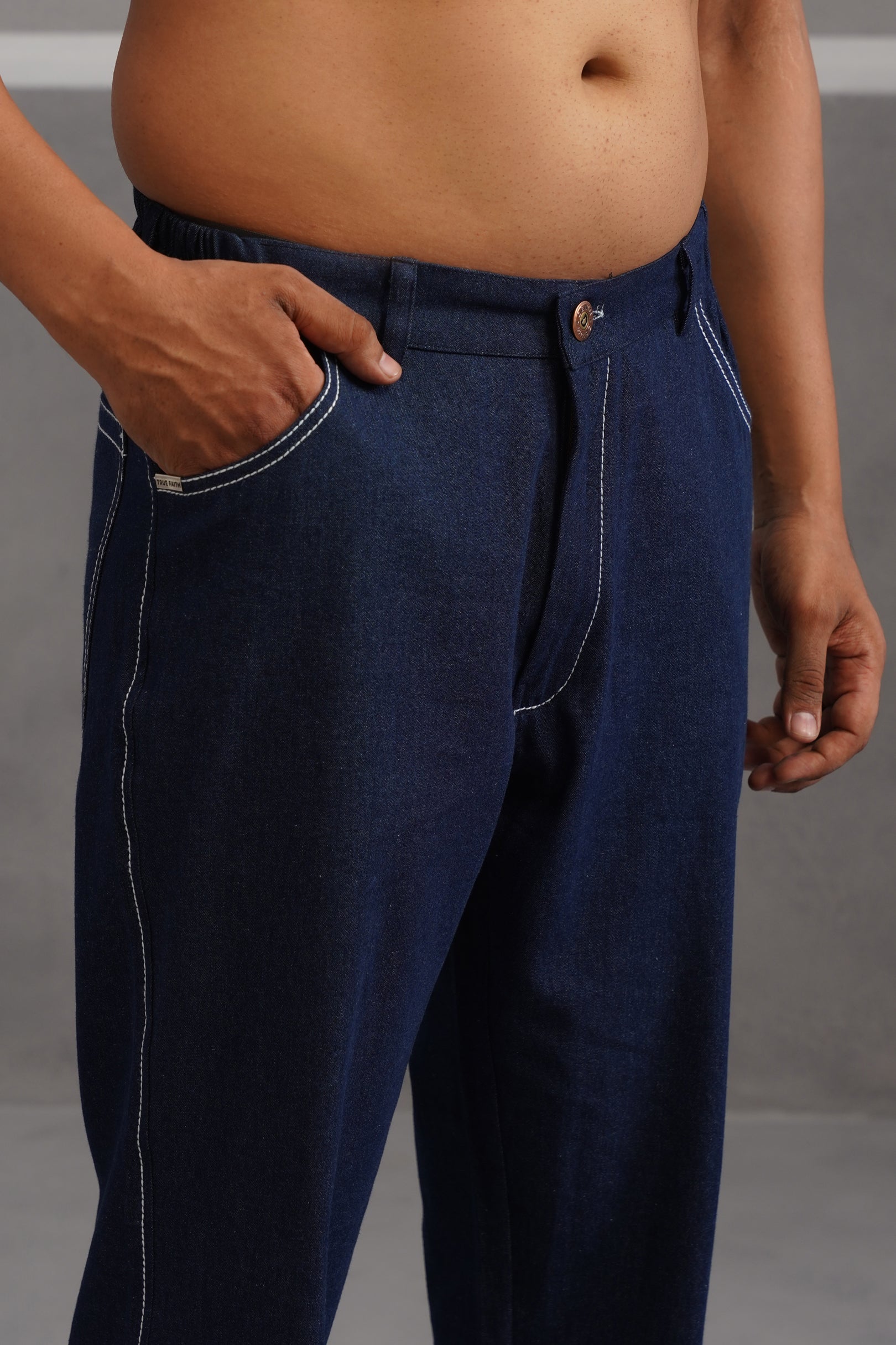 Cotton denim flexi waist lightweight jeans - Dark Blue