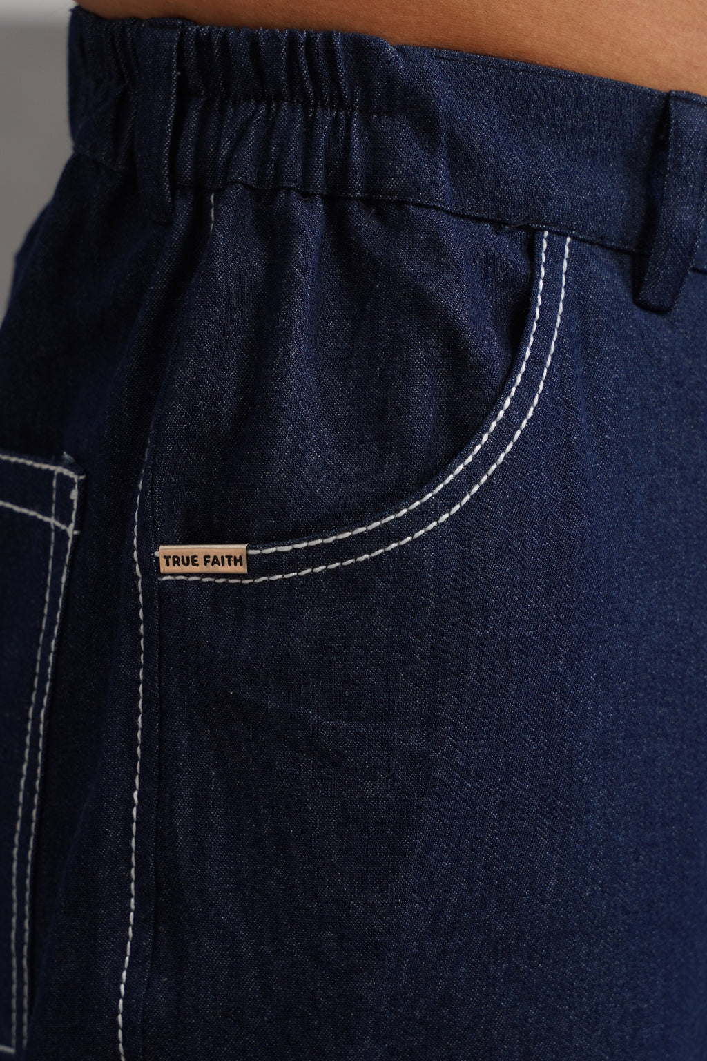 Cotton denim flexi waist lightweight jeans - Dark Blue