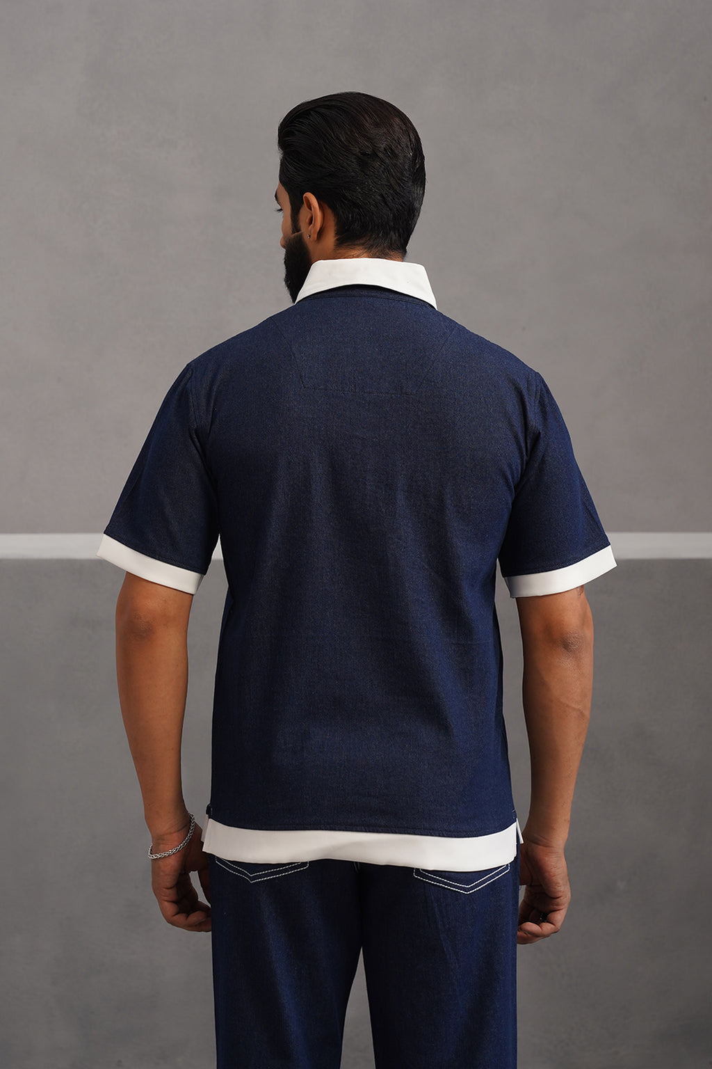 Denim Luxe Polo Collar Tshirt - Dark Blue