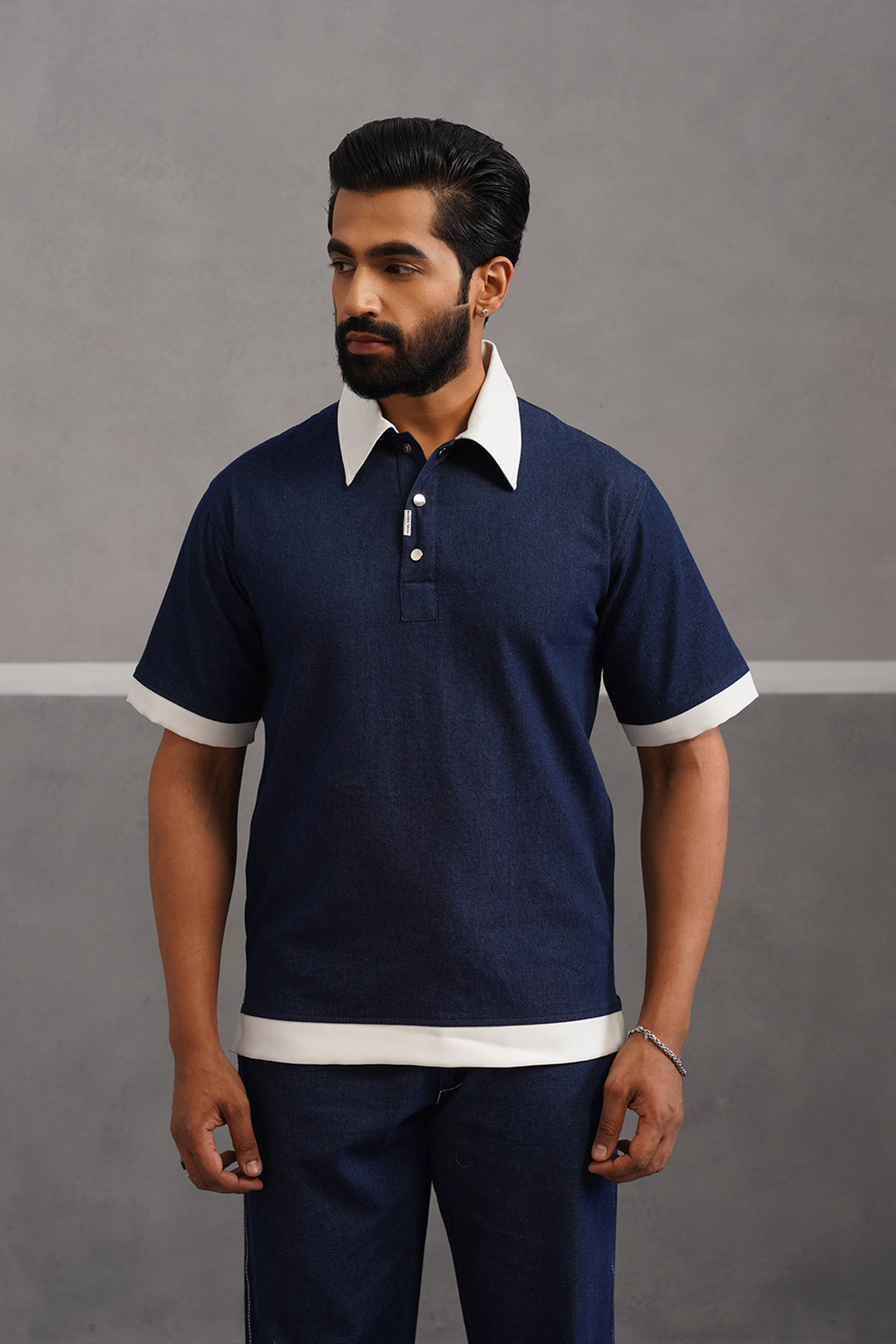 Denim Luxe Polo Collar Tshirt - Dark Blue